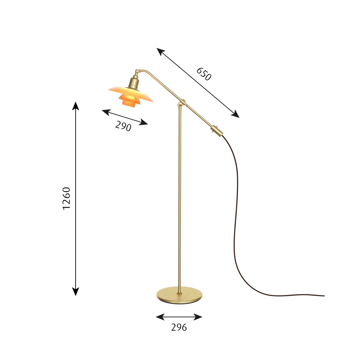 Louis Poulsen PH 3/2 Podlahová lampa z jantarového skla "Vodní pumpa" Speciální edice 