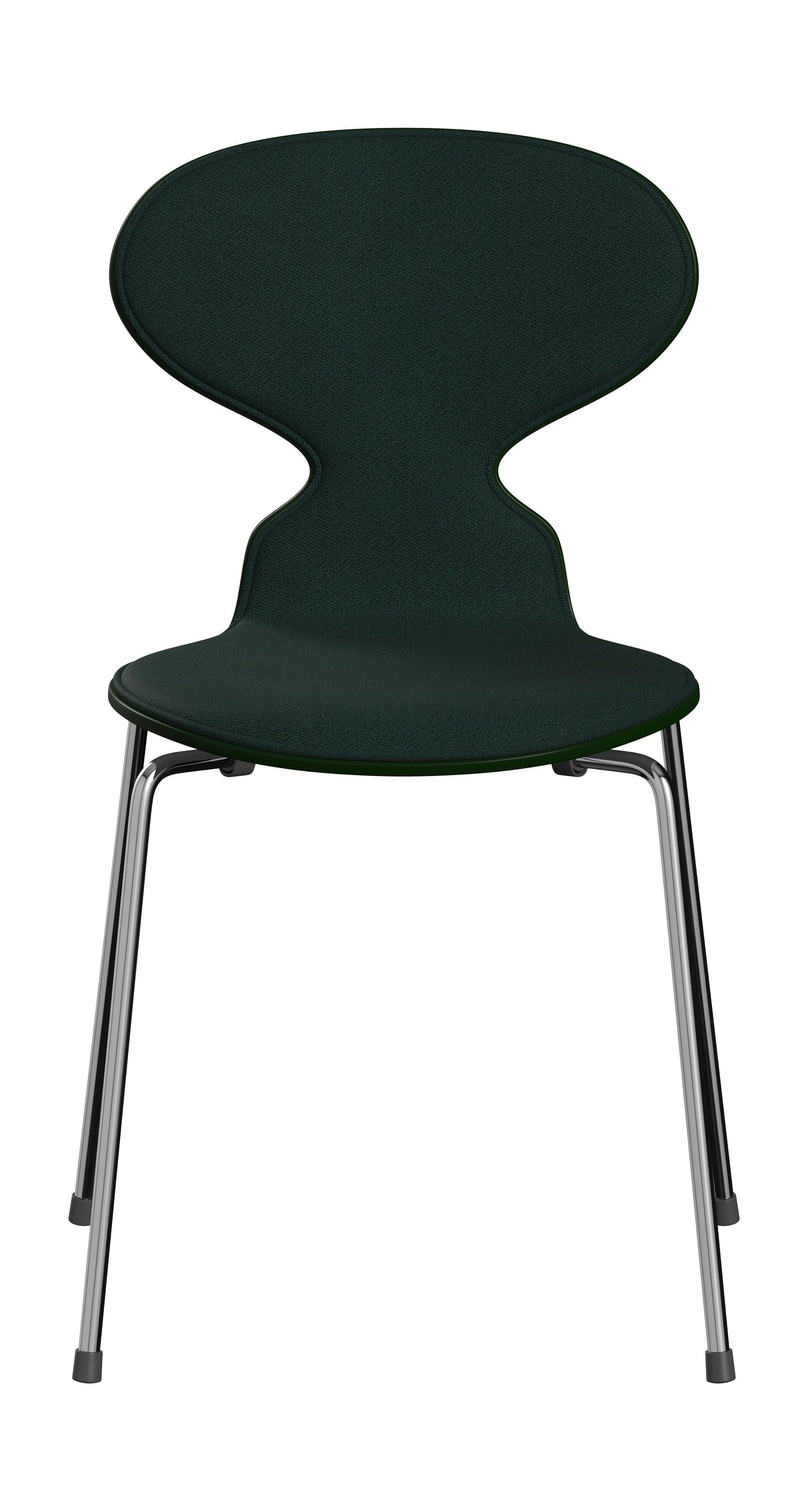Fritz Hansen 3101 Ant Chair Front Upholstered, Shell: Lacquered Veneer Evergreen, Upholstery: Vidar Textile Dark Green, Base: Steel/Chrome