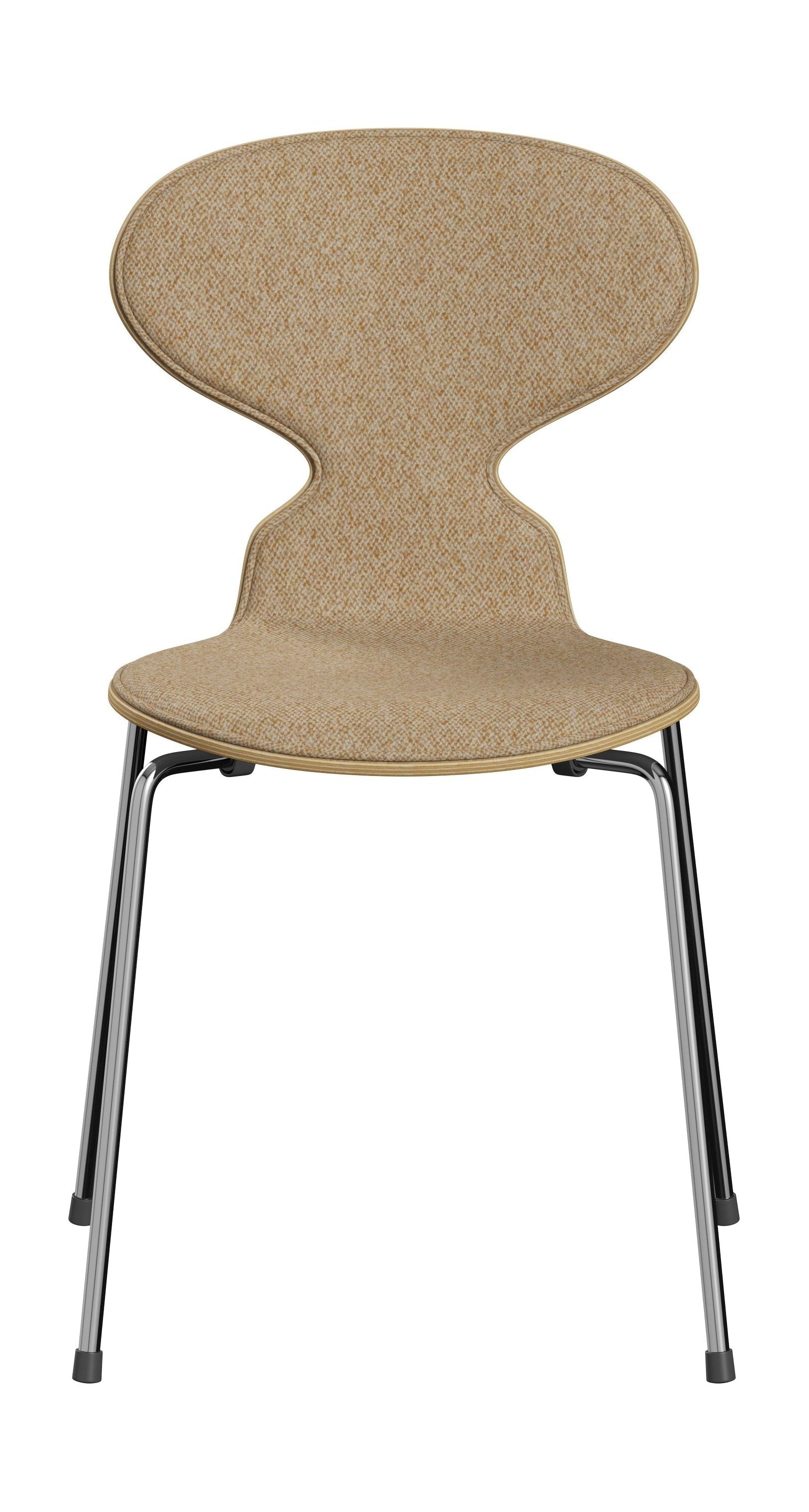 Fritz Hansen 3101 Ant Chair Front Upholstered, Shell: Clear Lacquered Veneer Eiche, Upholstery: Vanir Textile Beige Mustard, Base: Steel/Chrome
