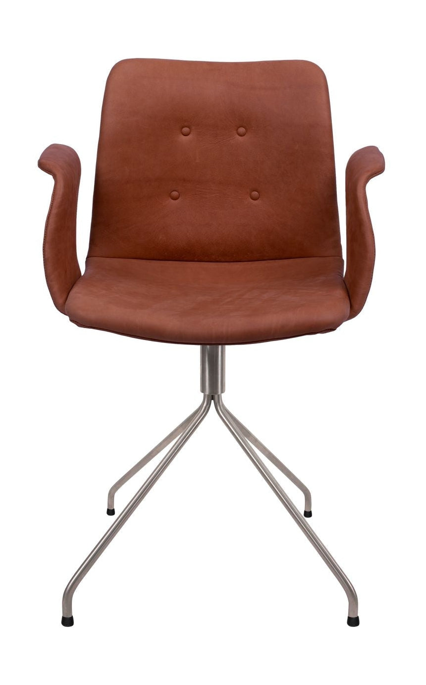 Bent Hansen Primum Chair With Armrests Stainless Steel Swivel, Brown Davo's Leather