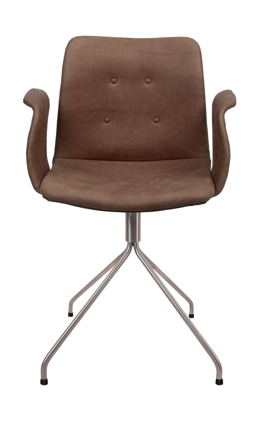 Bent Hansen Primum Chair With Armrests Stainless Steel Swivel, Tartufo Davo's Leather