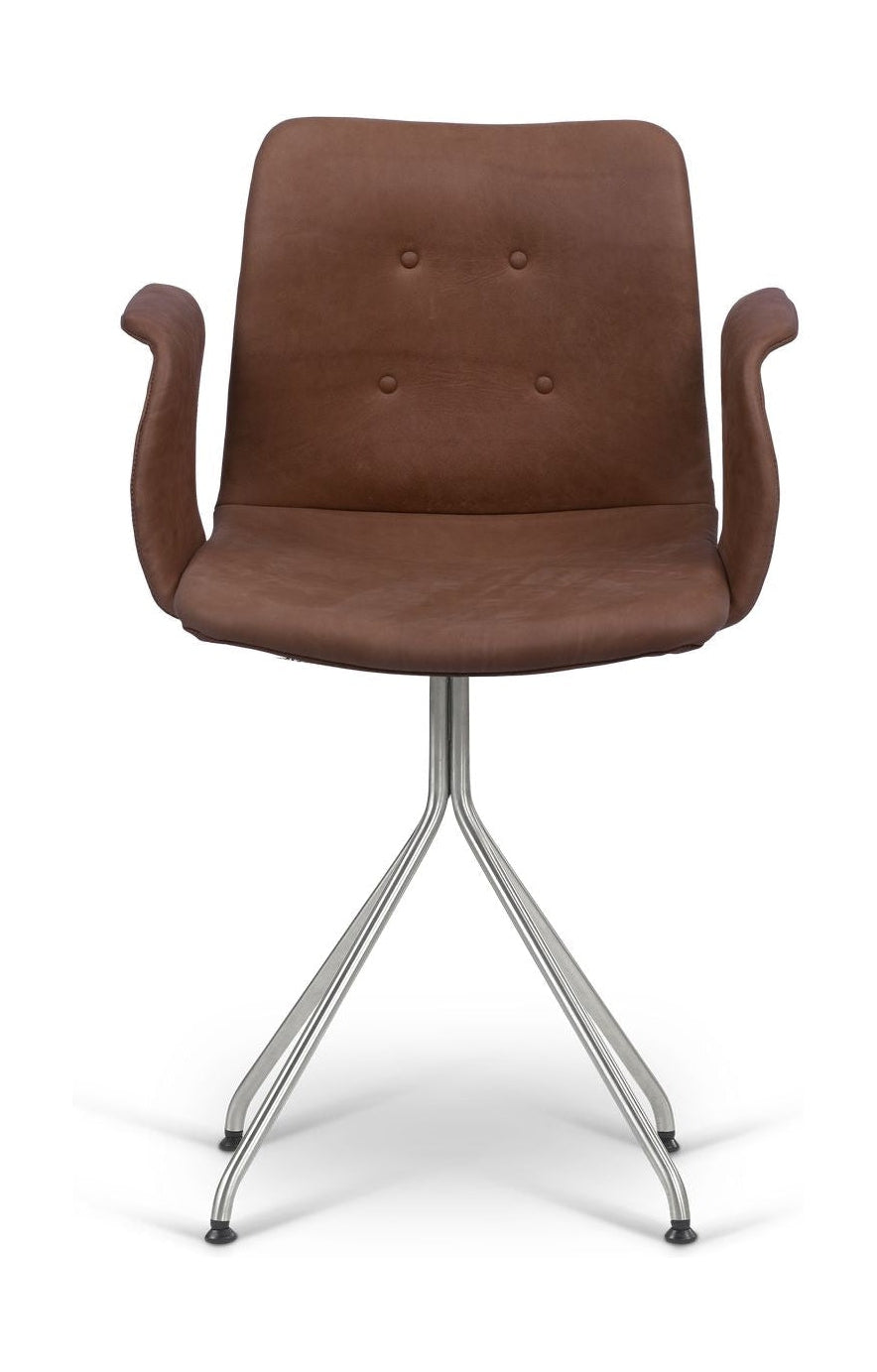 Bent Hansen Primum Chair With Armrests Stainless Steel Frame, Brown Davo's Leather