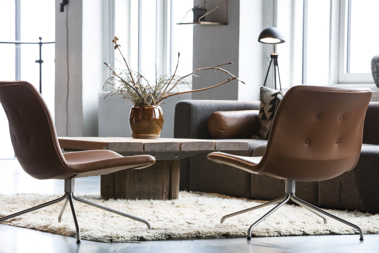 Bent Hansen Primum Lounge Chair Without Armrests, Black Frame/Cognac Adrian Leather
