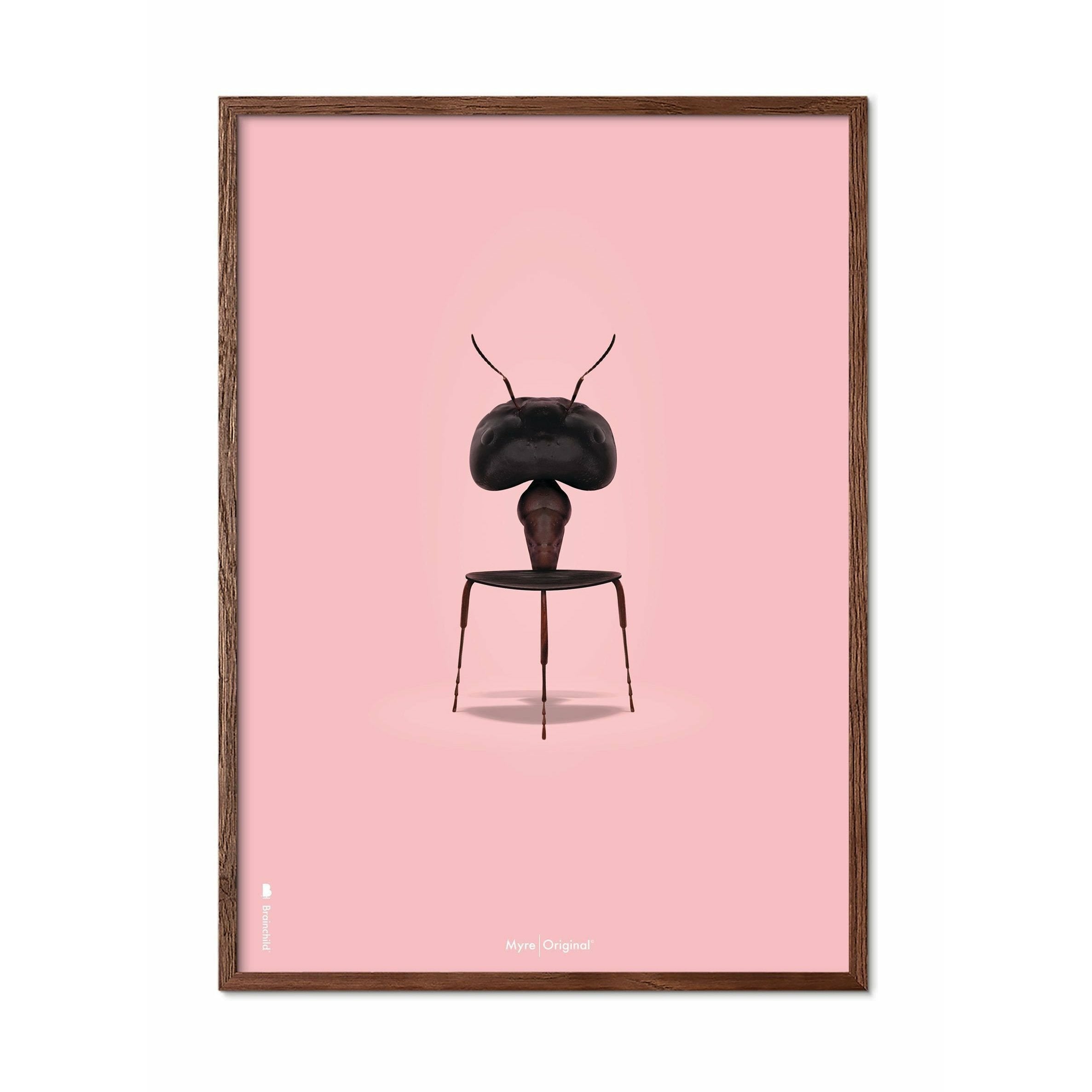 brainchild Ant Classic Poster, Dark Wood Frame A5, Pink Baggrund