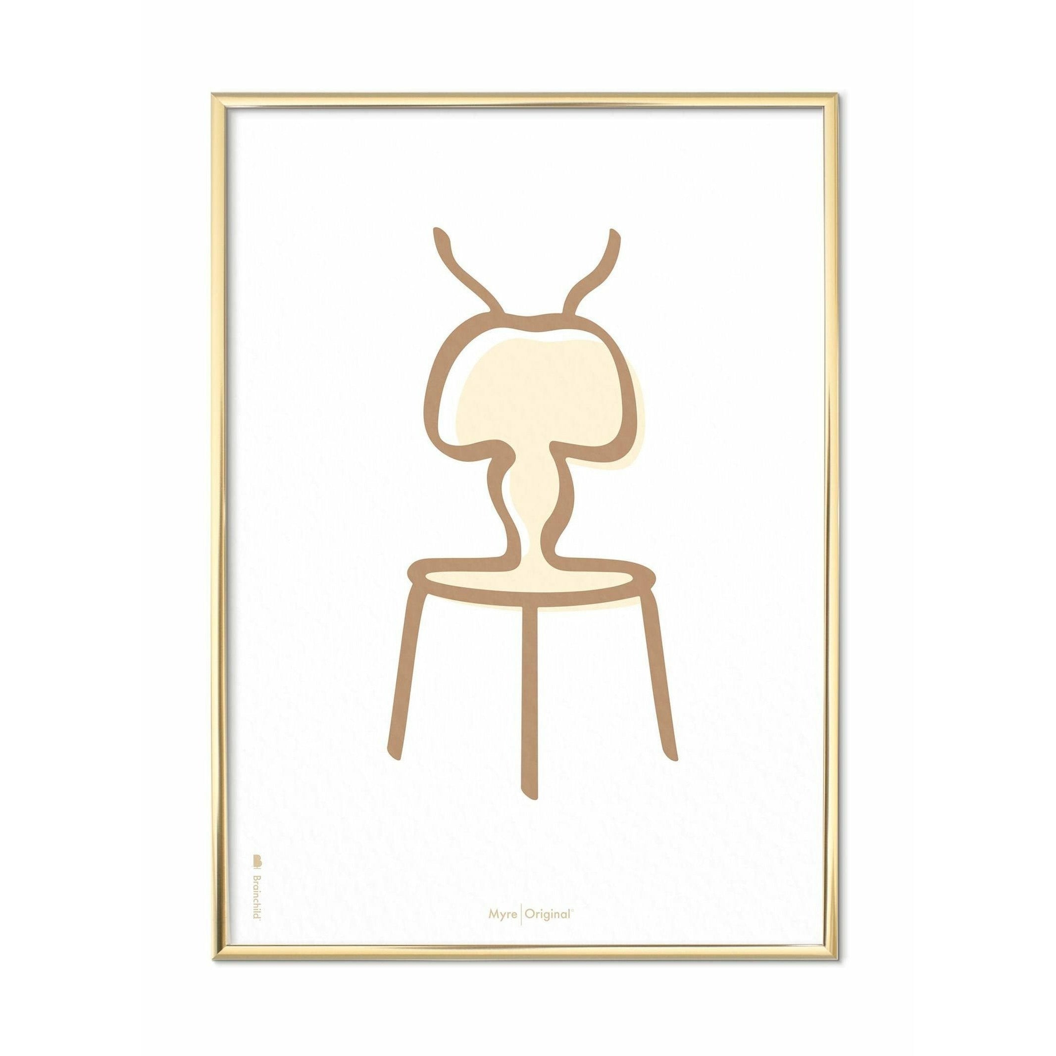 Brainchild Ant Line plakat, messingfarvet ramme 50x70 cm, hvid baggrund