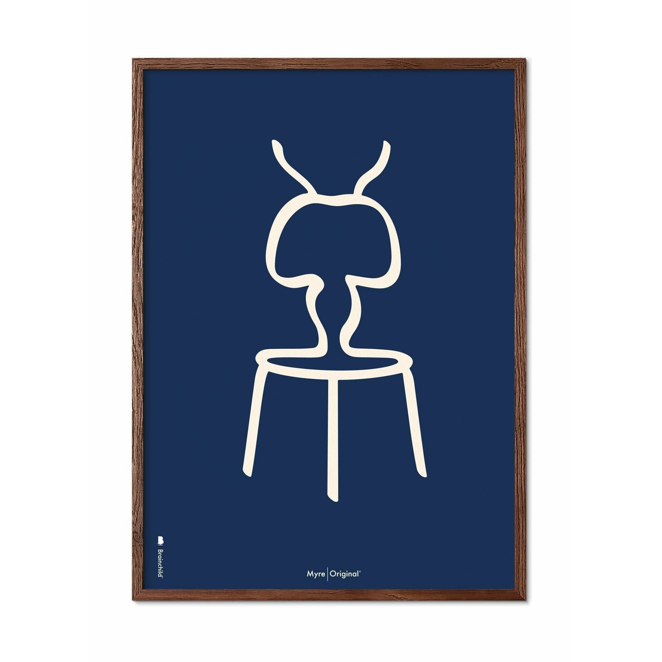 Brainchild Ant Line -plakat, ramme lavet af mørk træ 30x40 cm, blå baggrund
