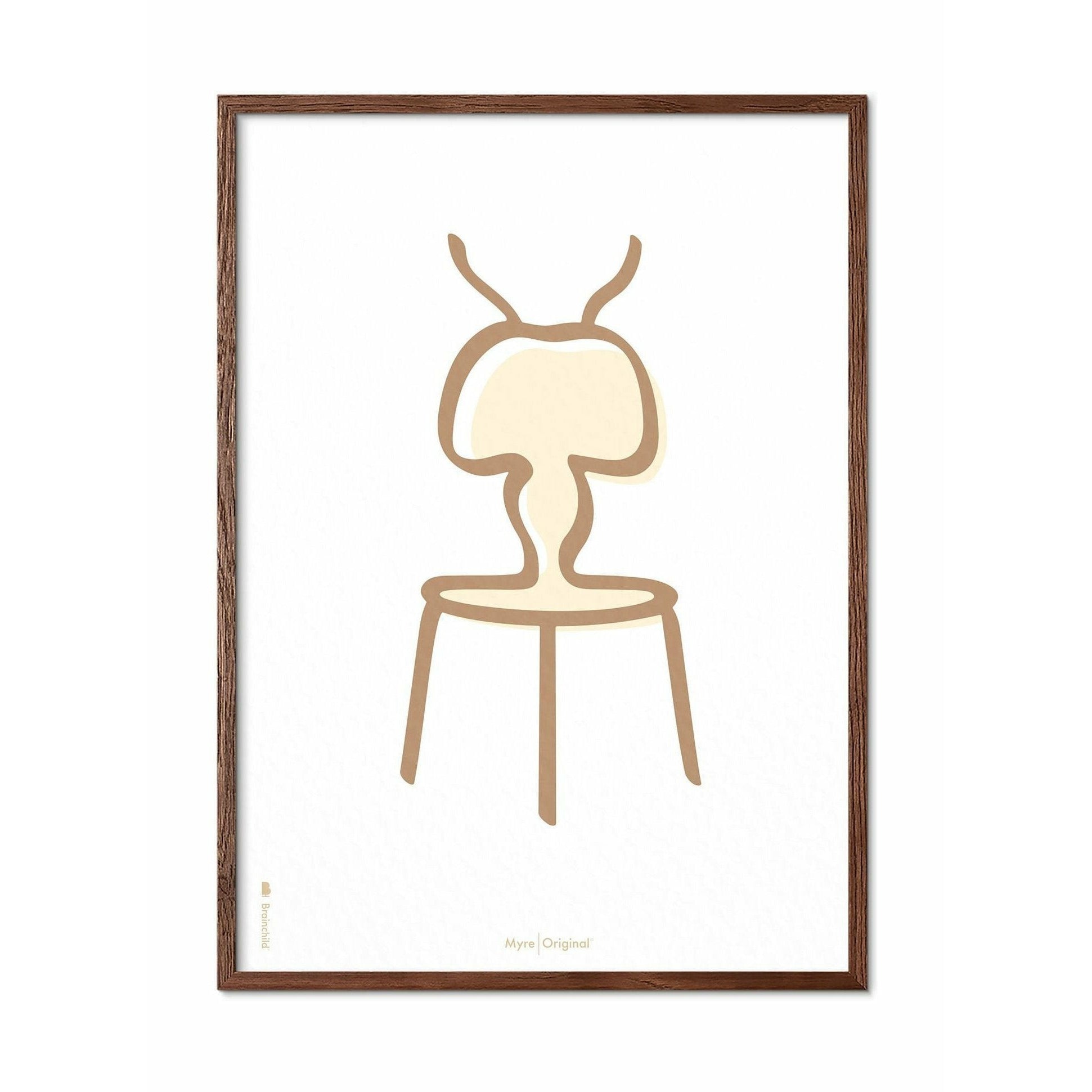 Brainchild Ant Line -plakat, ramme lavet af mørk træ 50x70 cm, hvid baggrund