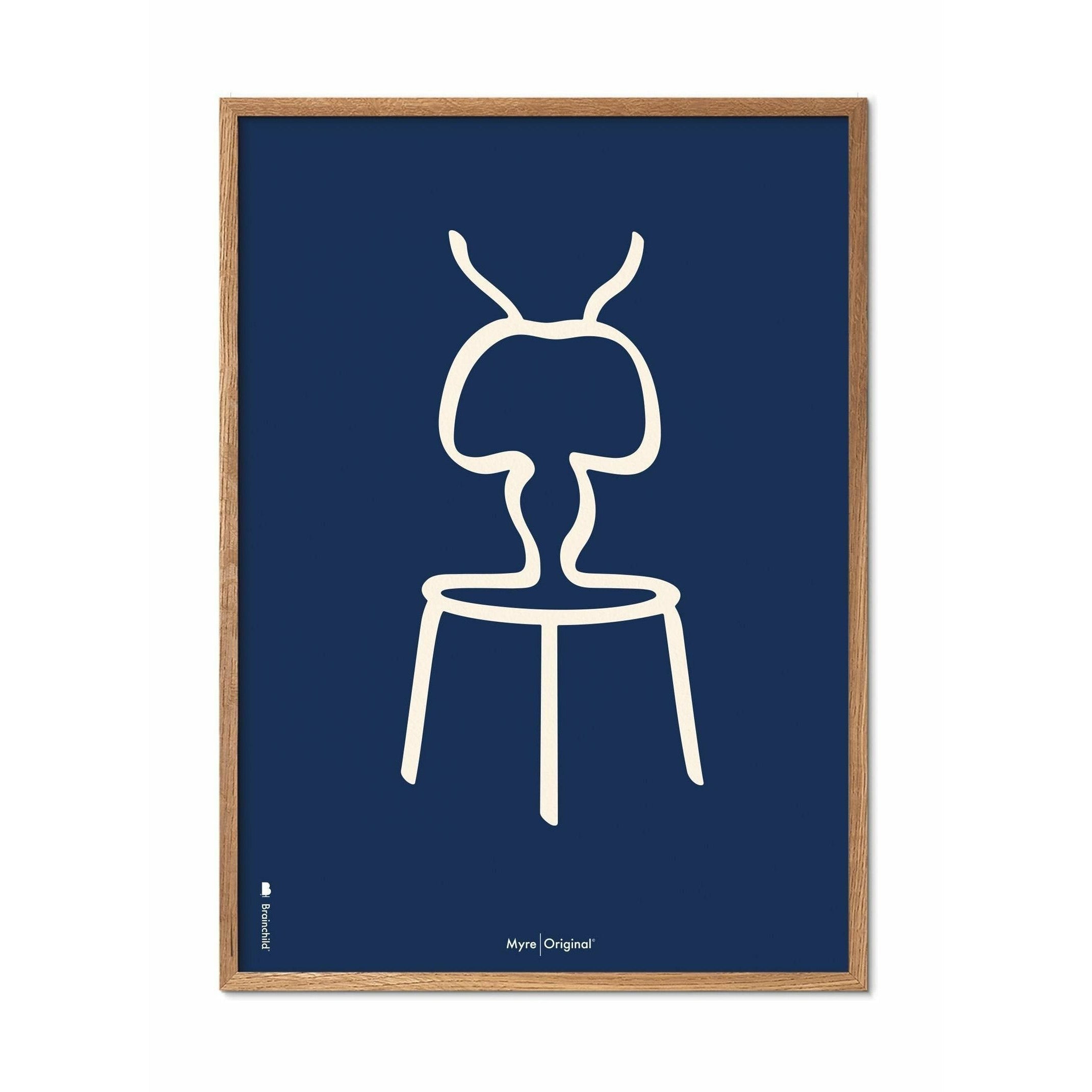 Brainchild Ant Line plakat, ramme lavet af let træ 50x70 cm, blå baggrund