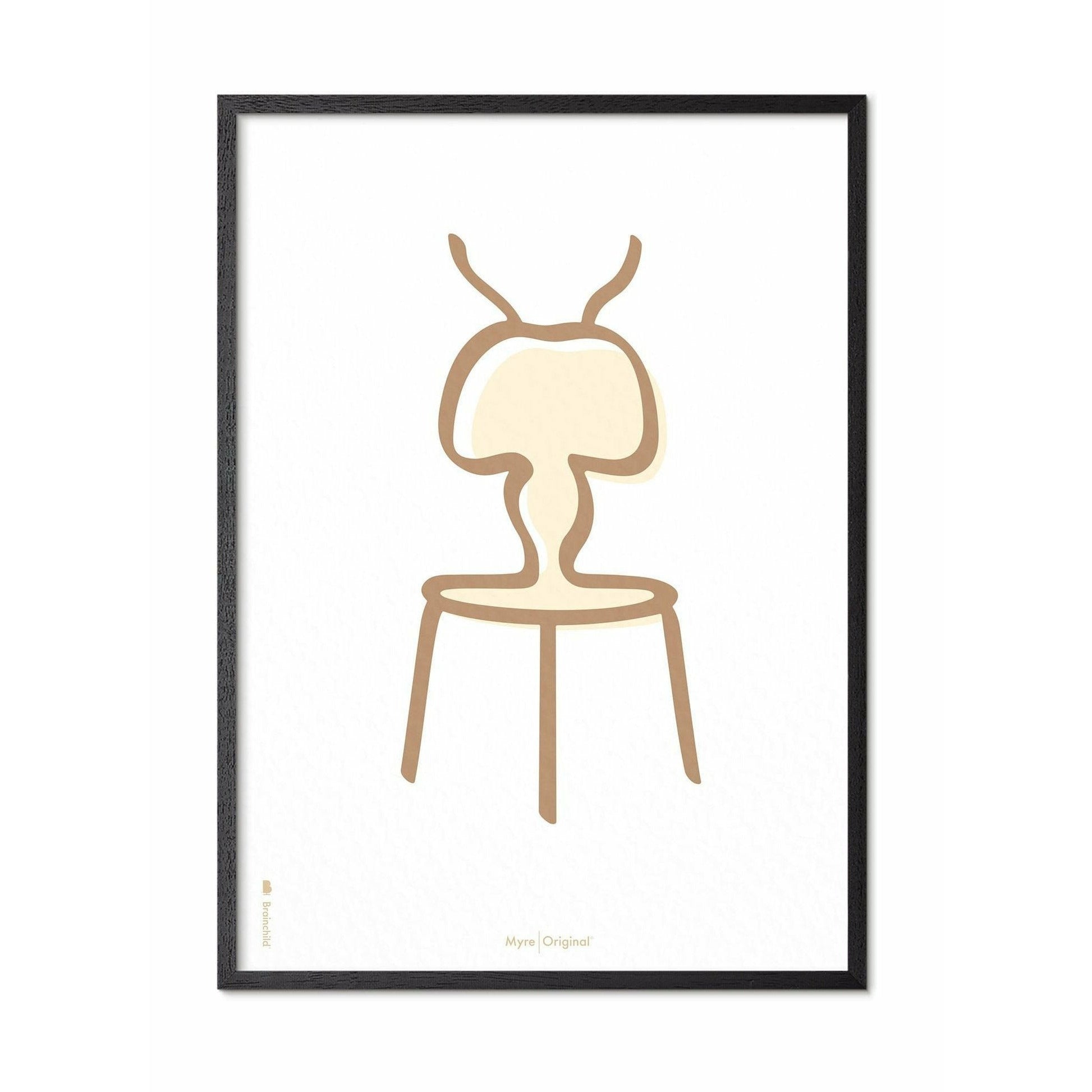 Brainchild Ant Line plakat, ramme i sort lakeret træ 30x40 cm, hvid baggrund