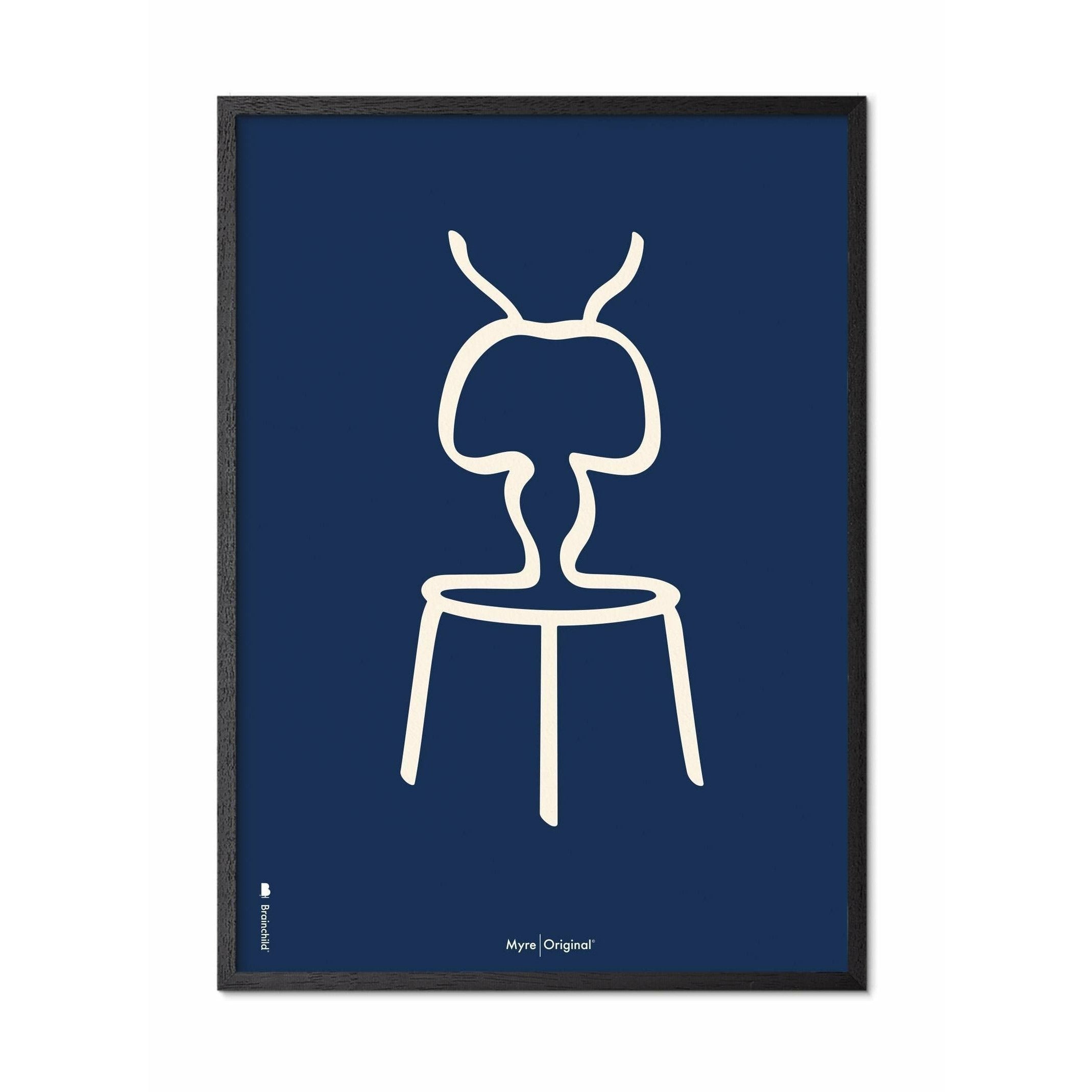 Brainchild Ant Line plakat, ramme i sort lakeret træ A5, blå baggrund