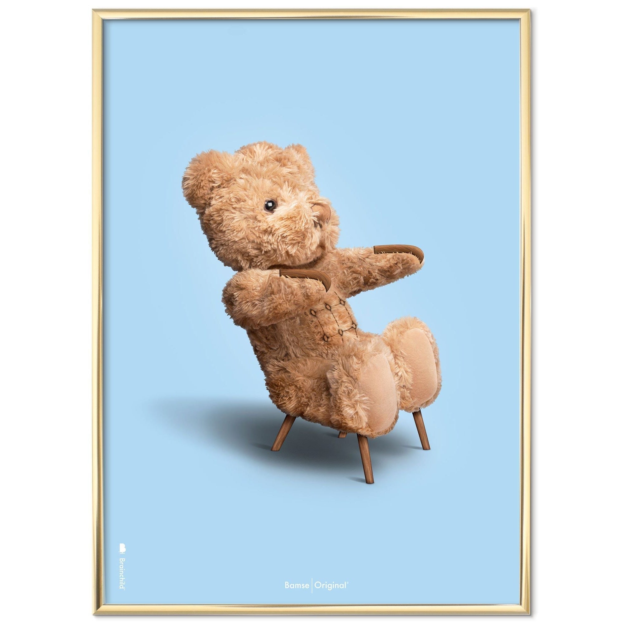 Brainchild Teddy Bear Classic Poster Brass farvet ramme 30x40 cm, lyseblå baggrund