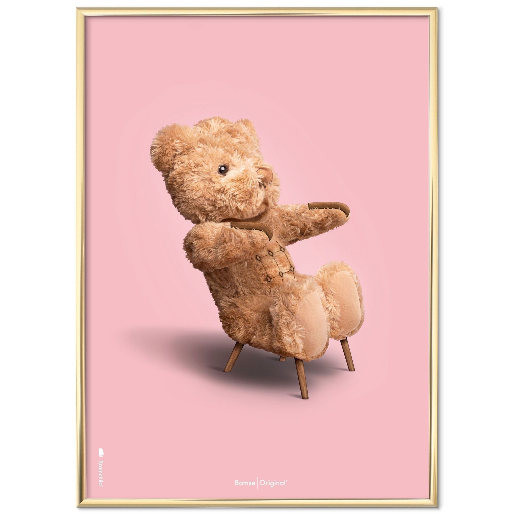 Brainchild Teddy Bear Classic Poster Brass farvet ramme 50x70 cm, lyserød baggrund