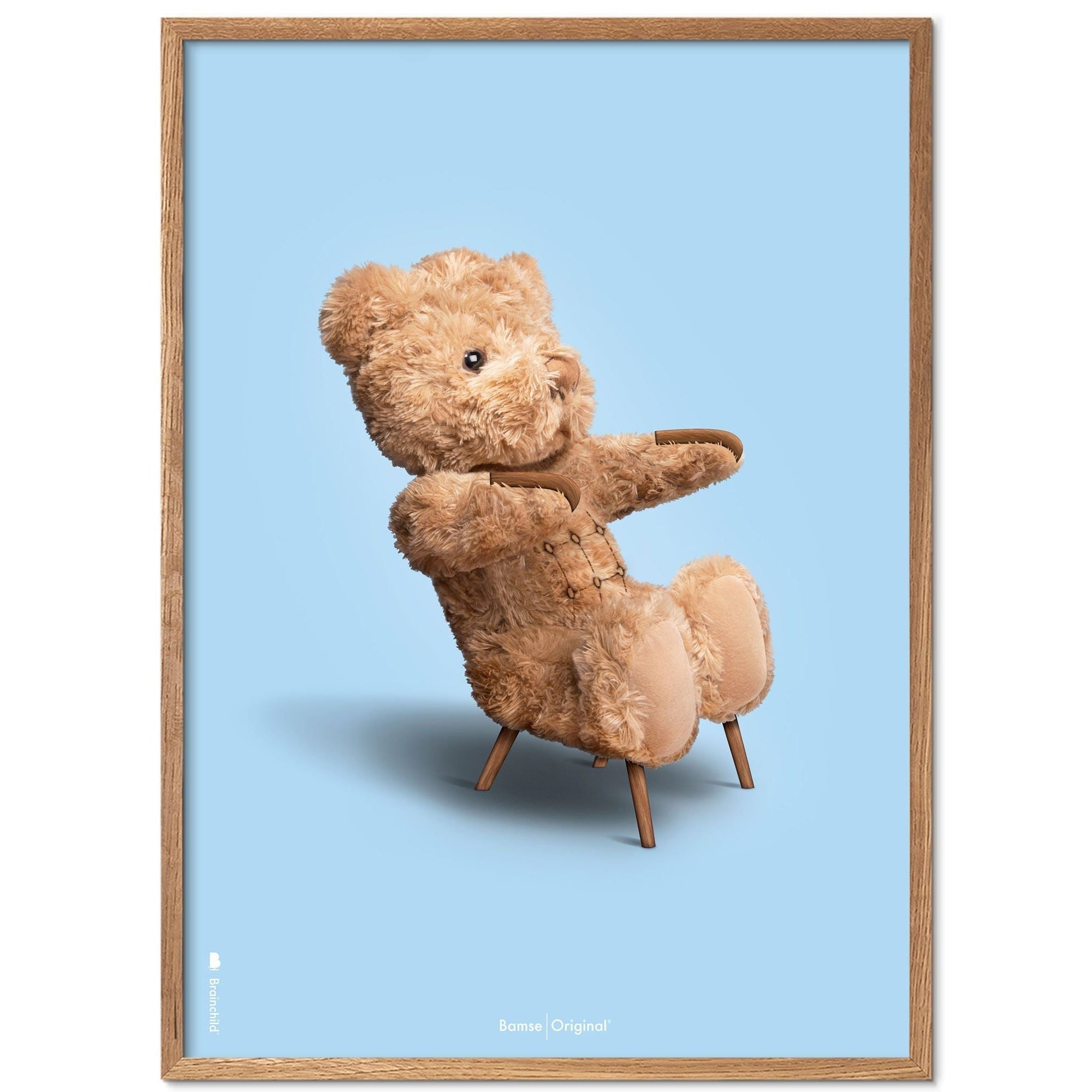 Brainchild Teddy Bear Classic Poster Frame lavet af let træ Ramme 30x40 cm, lyseblå baggrund