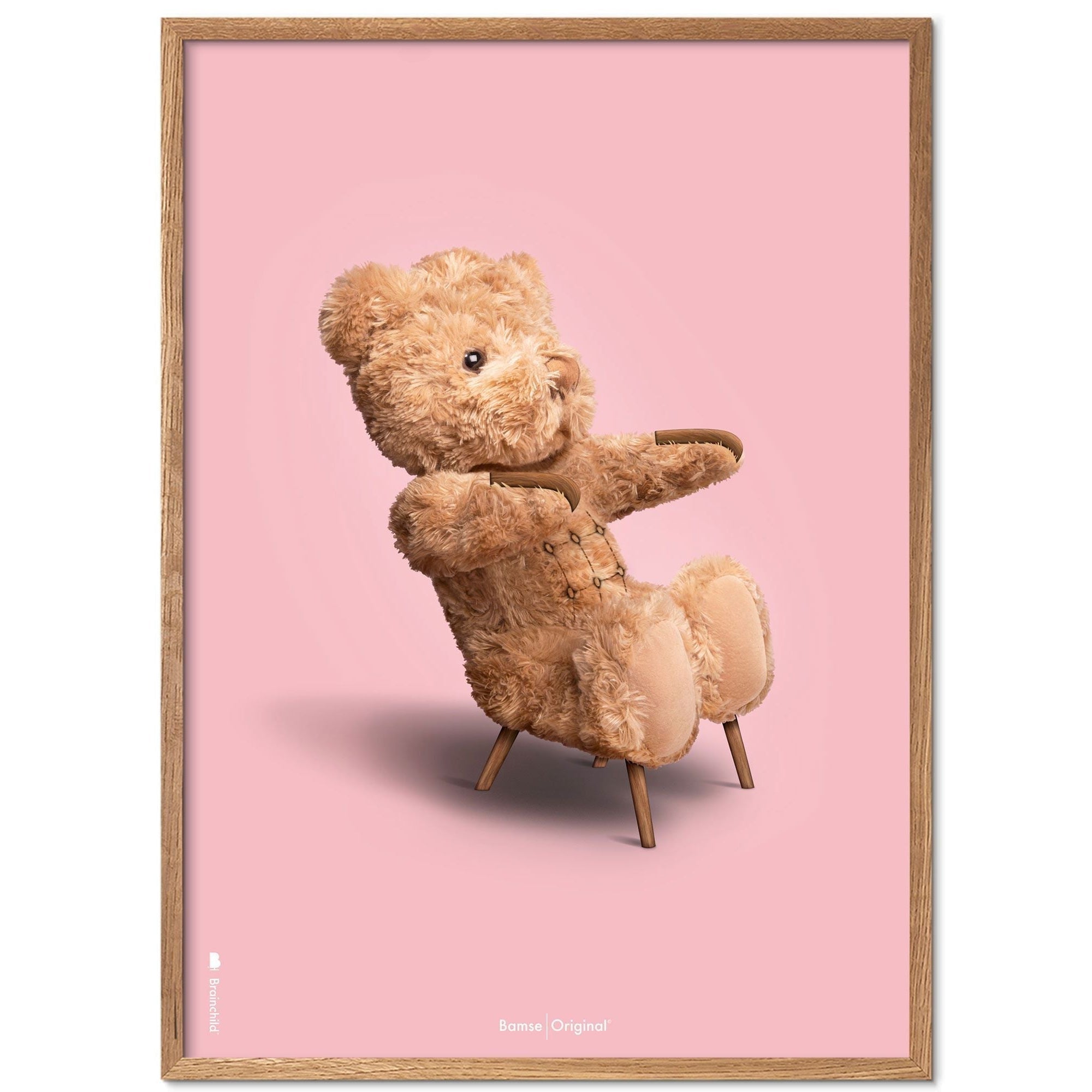 Brainchild Teddy Bear Classic Poster Light Wood Frame Ramme A5, Pink Baggrund