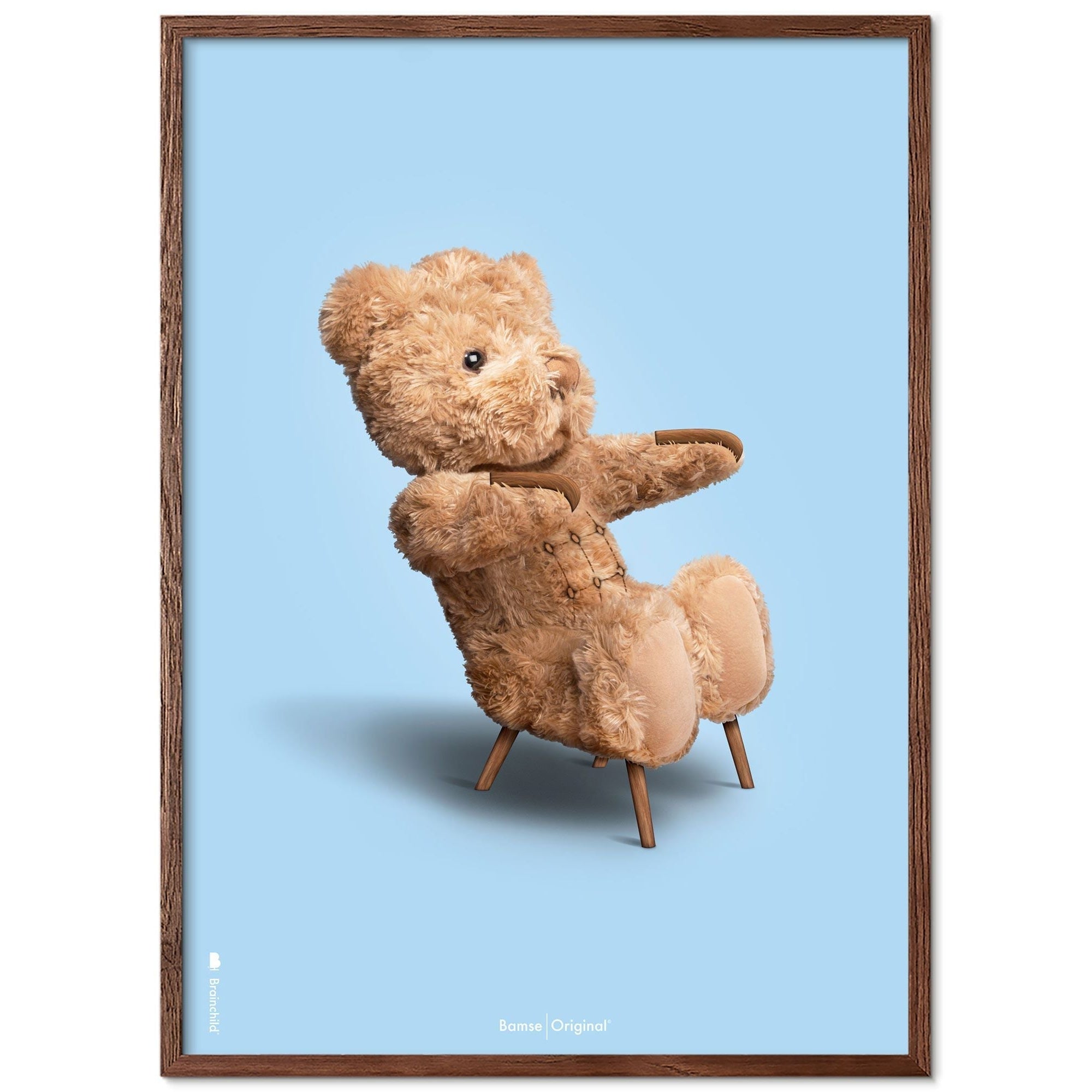 Brainchild Teddy Bear Classic Poster Frame lavet af Dark Wood Ram 30x40 cm, lyseblå baggrund