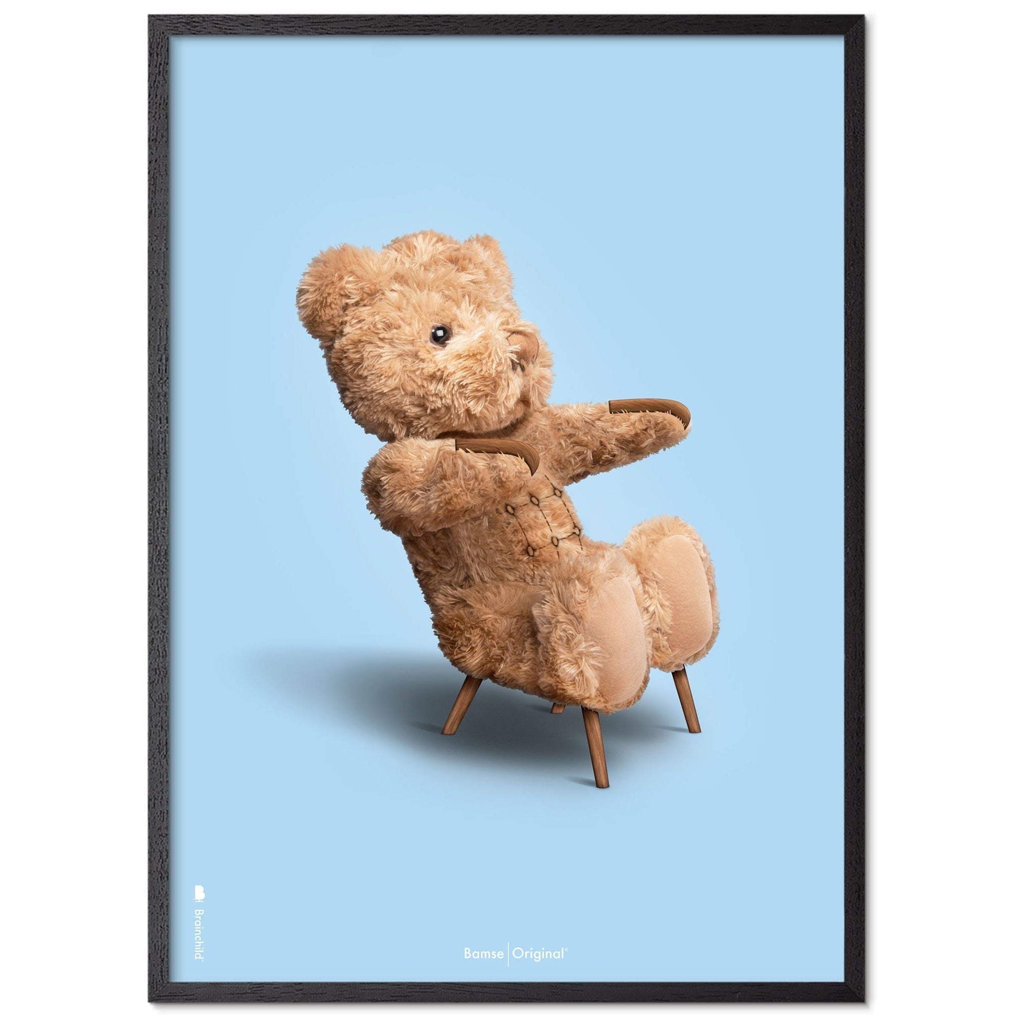 Brainchild Teddy Bear Classic Poster Frame in Black Lacquered Wood A5, lyseblå baggrund