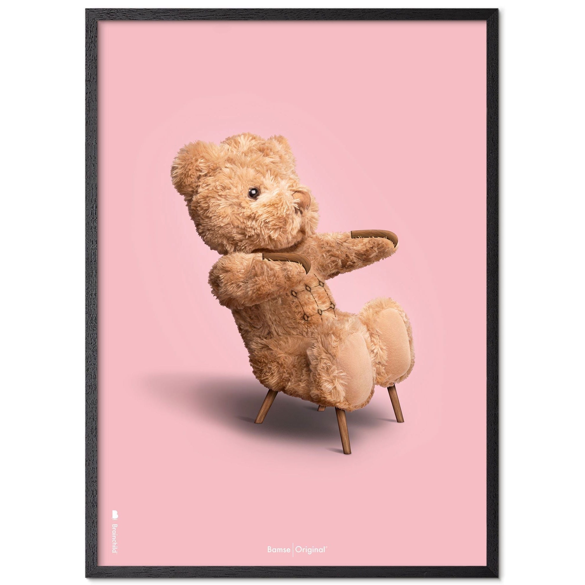 Brainchild Teddy Bear Classic Poster Frame in Black Lacquered Wood A5, Pink baggrund