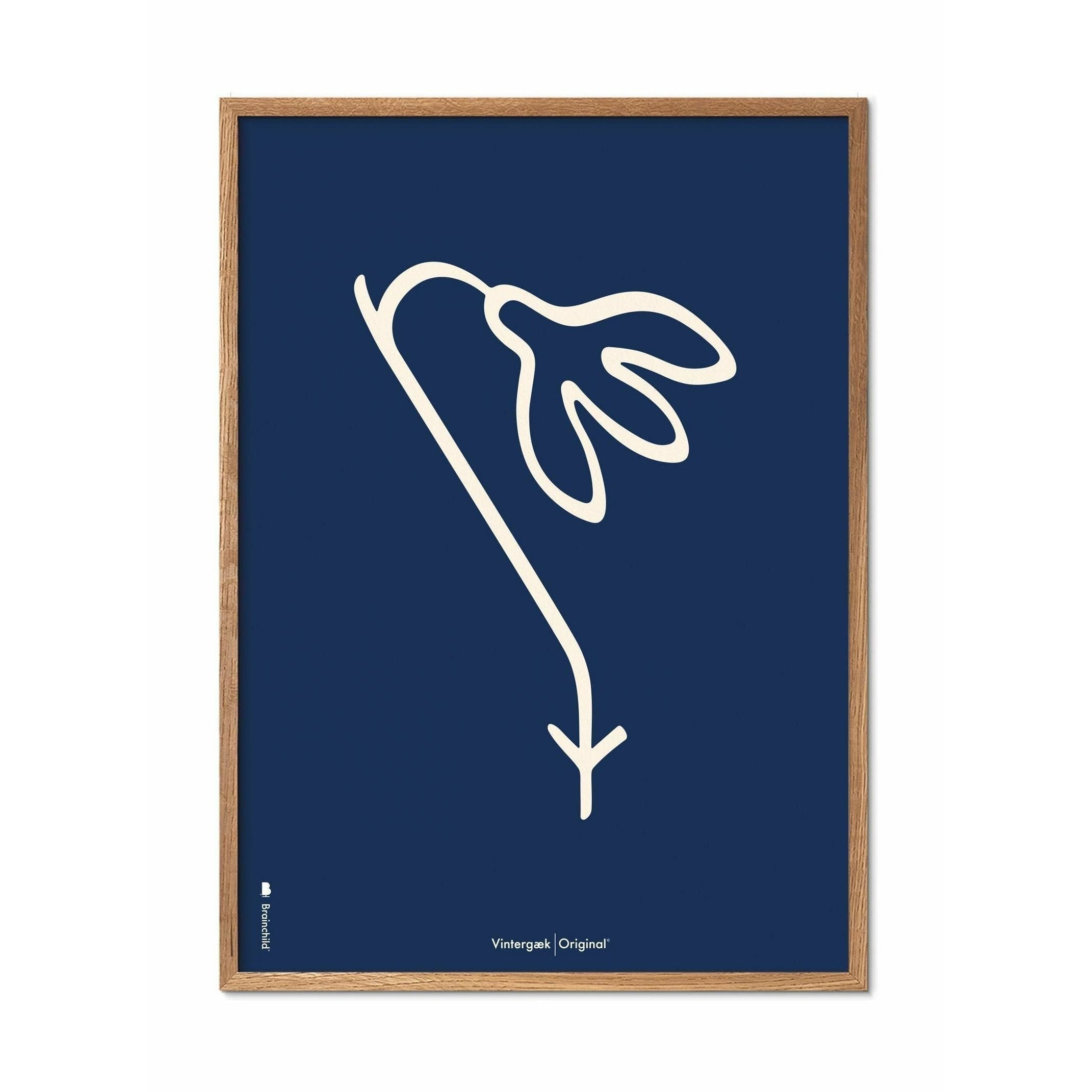 Brainchild Snowdrop Line -plakat, ramme lavet af let træ 70 x100 cm, blå baggrund