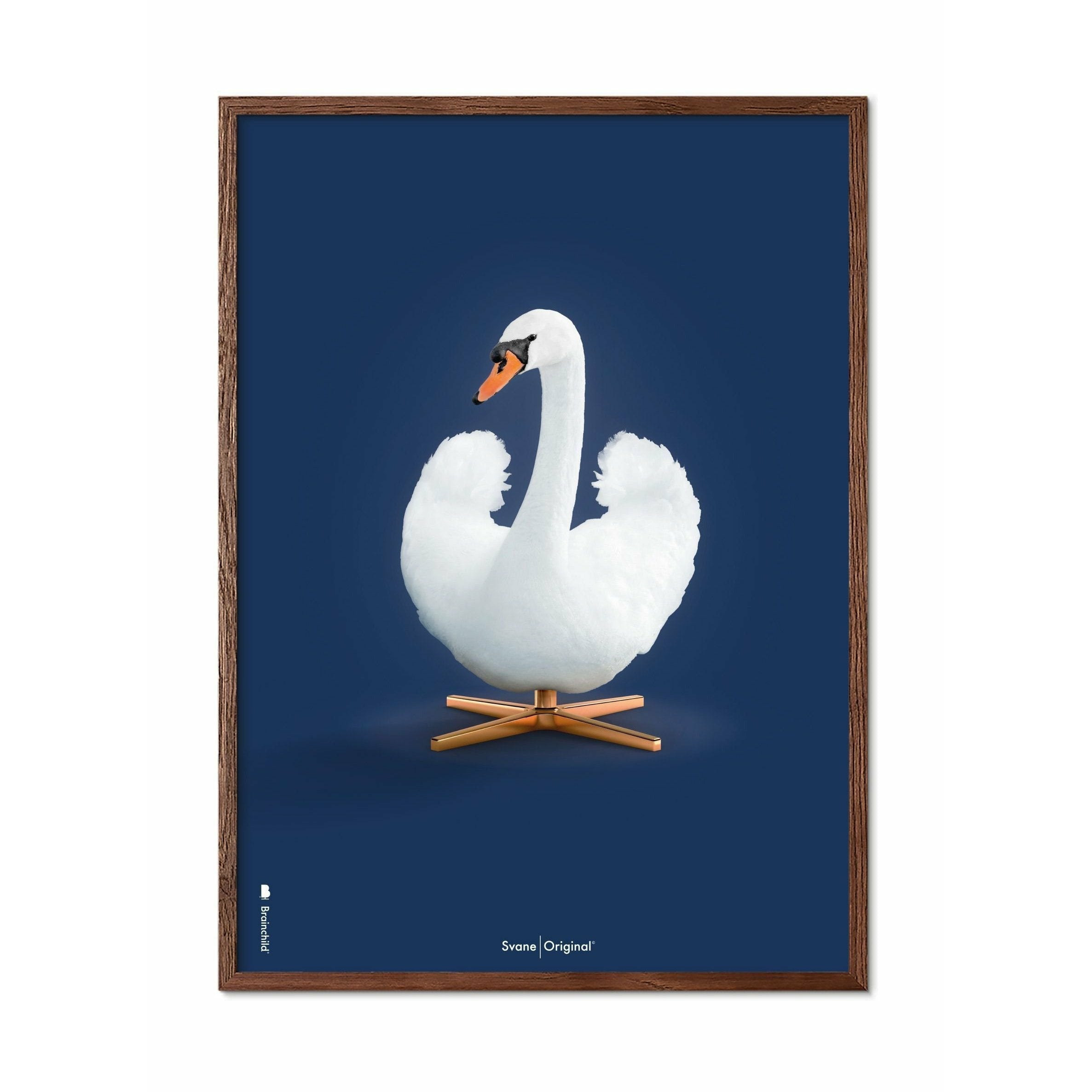 brainchild Swan Classic plakat, mørk træ ramme A5, mørkeblå baggrund