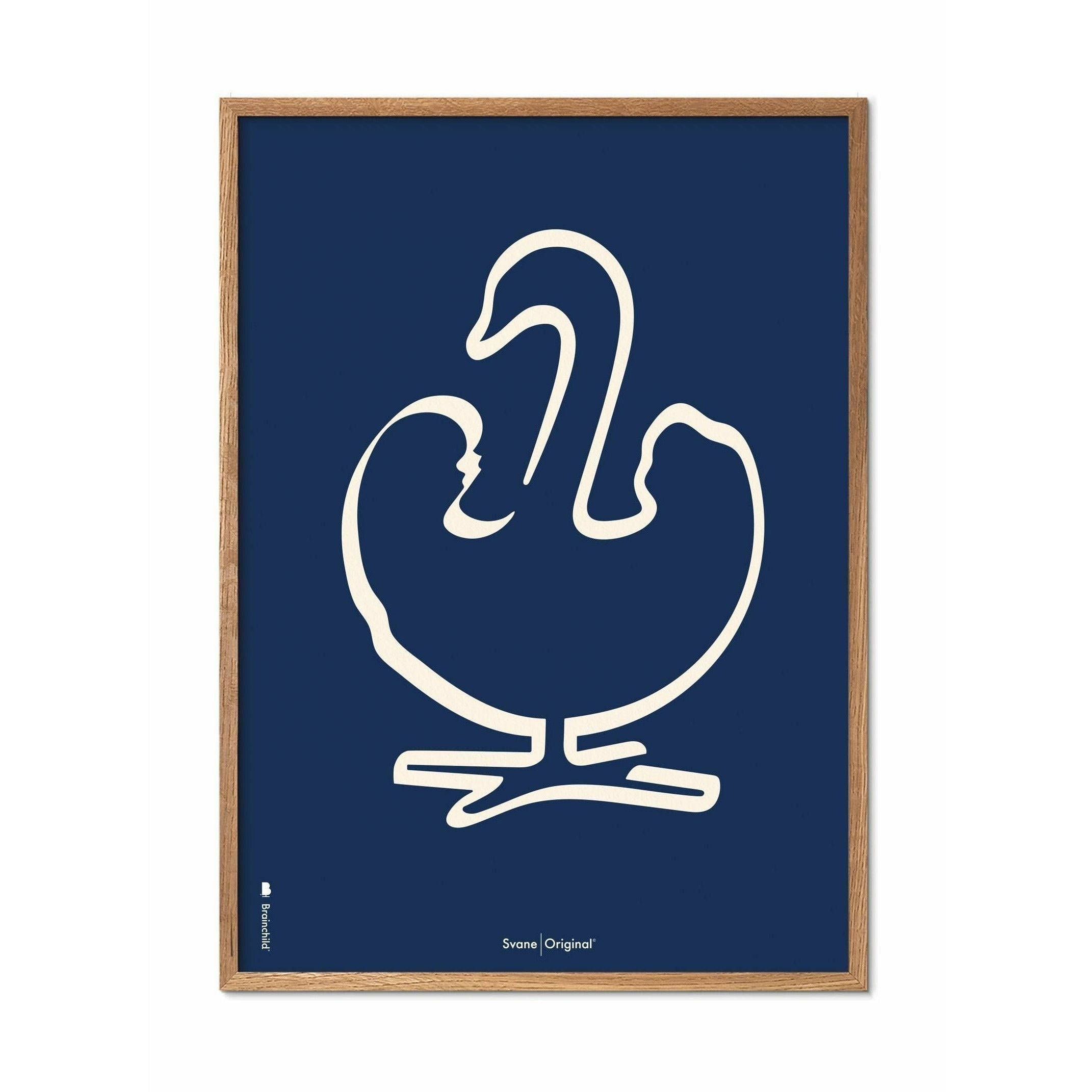 Brainchild Swan Line -plakat, ramme lavet af let træ 70 x100 cm, blå baggrund