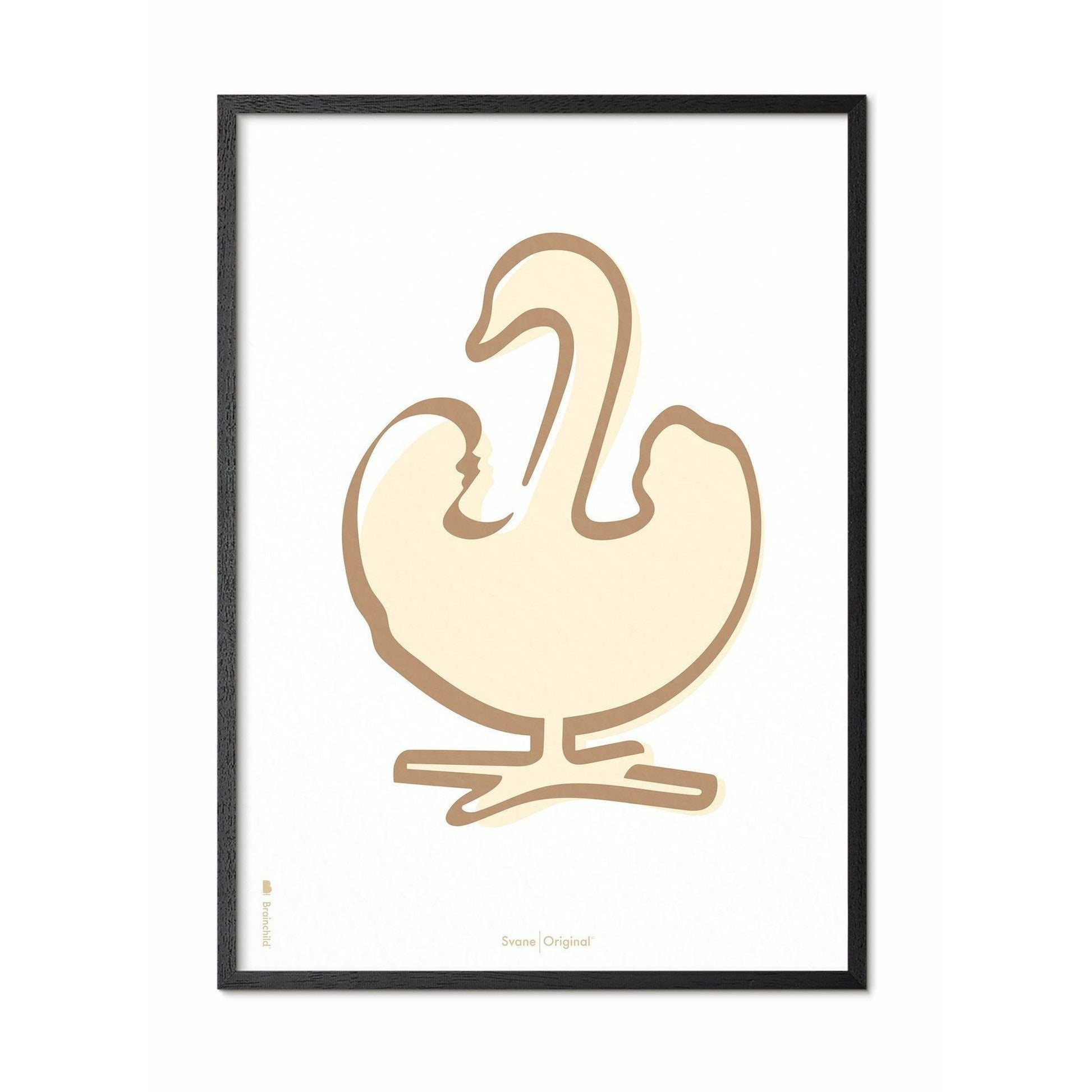Brainchild Swan Line -plakat, ramme i sort lakeret træ A5, hvid baggrund