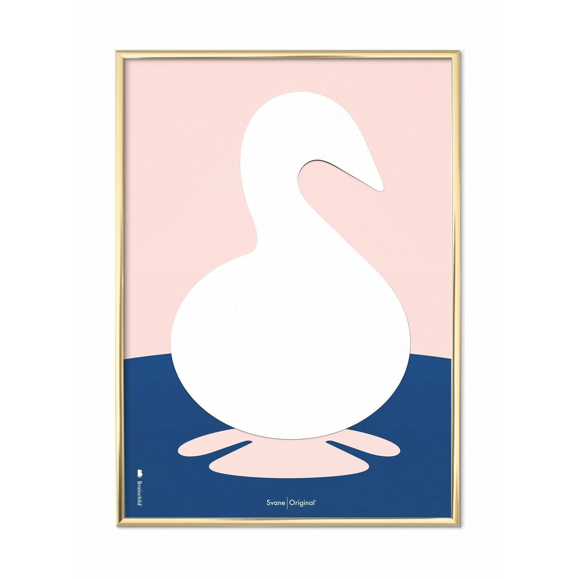 Brainchild Swan Paper Clip plakat, messingfarvet ramme 70 x100 cm, lyserød baggrund