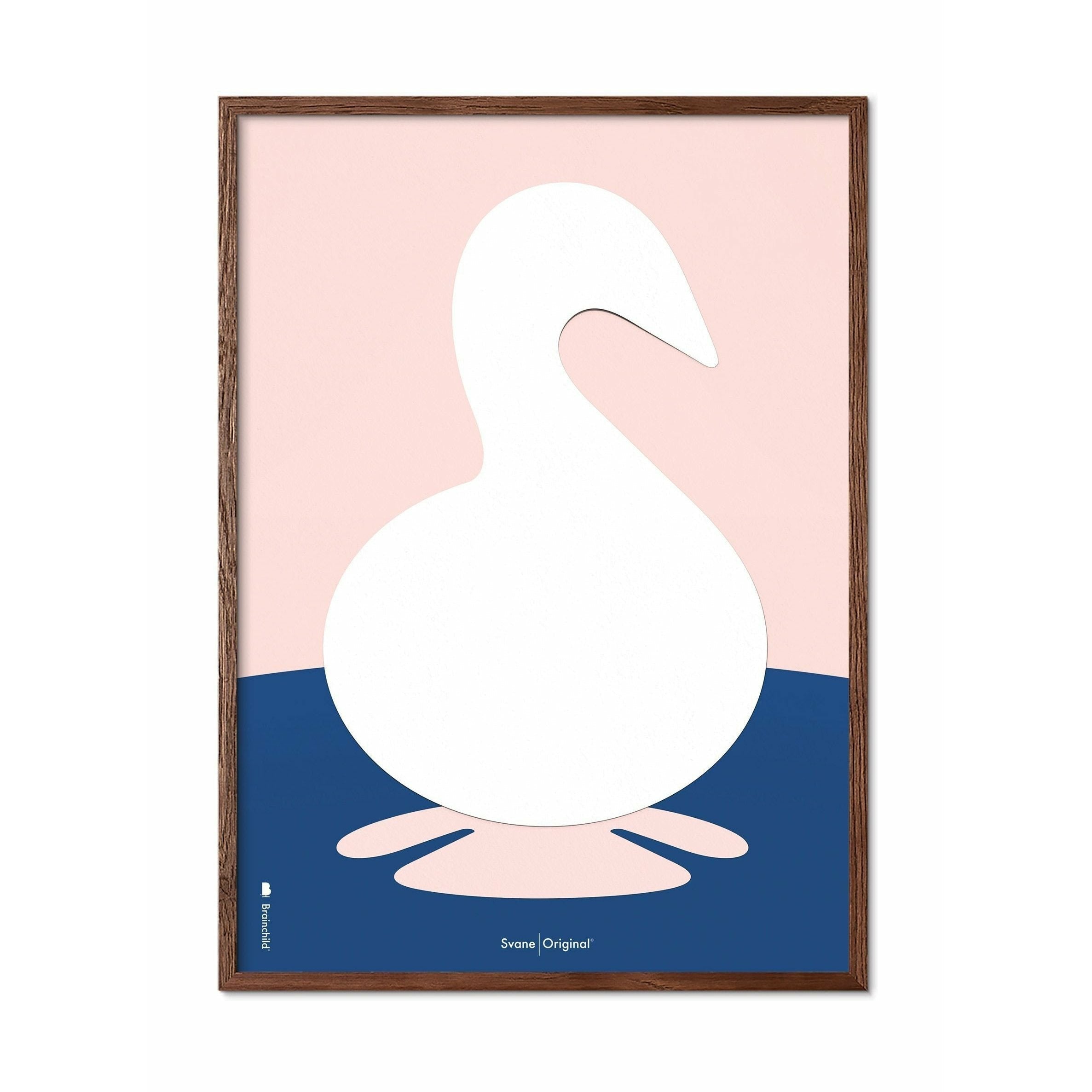 Brainchild Swan Paper Clip plakat, ramme lavet af mørk træ 50x70 cm, lyserød baggrund