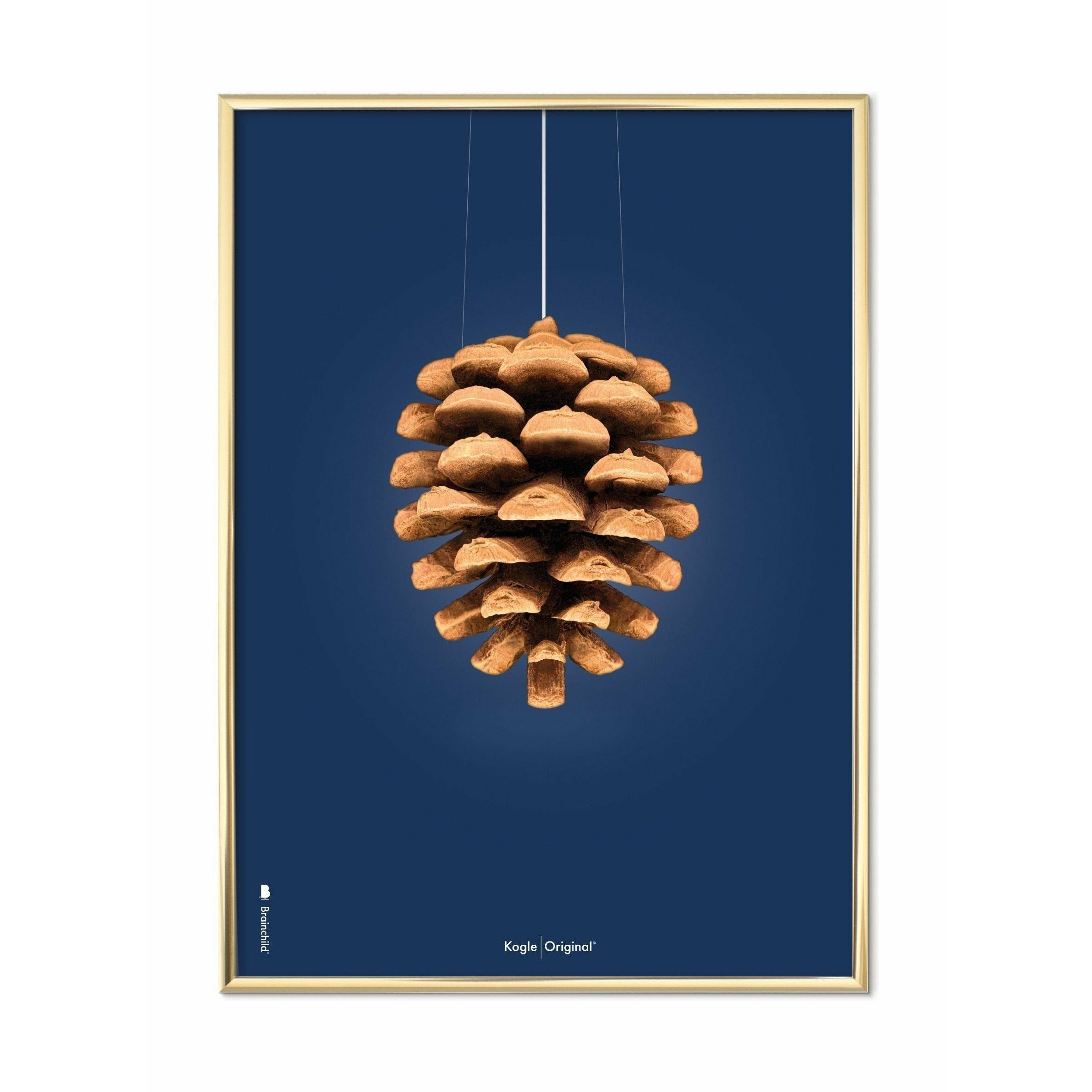 brainchild Pine Cone Classic Poster, Brass Frame 50x70 cm, mørkeblå baggrund