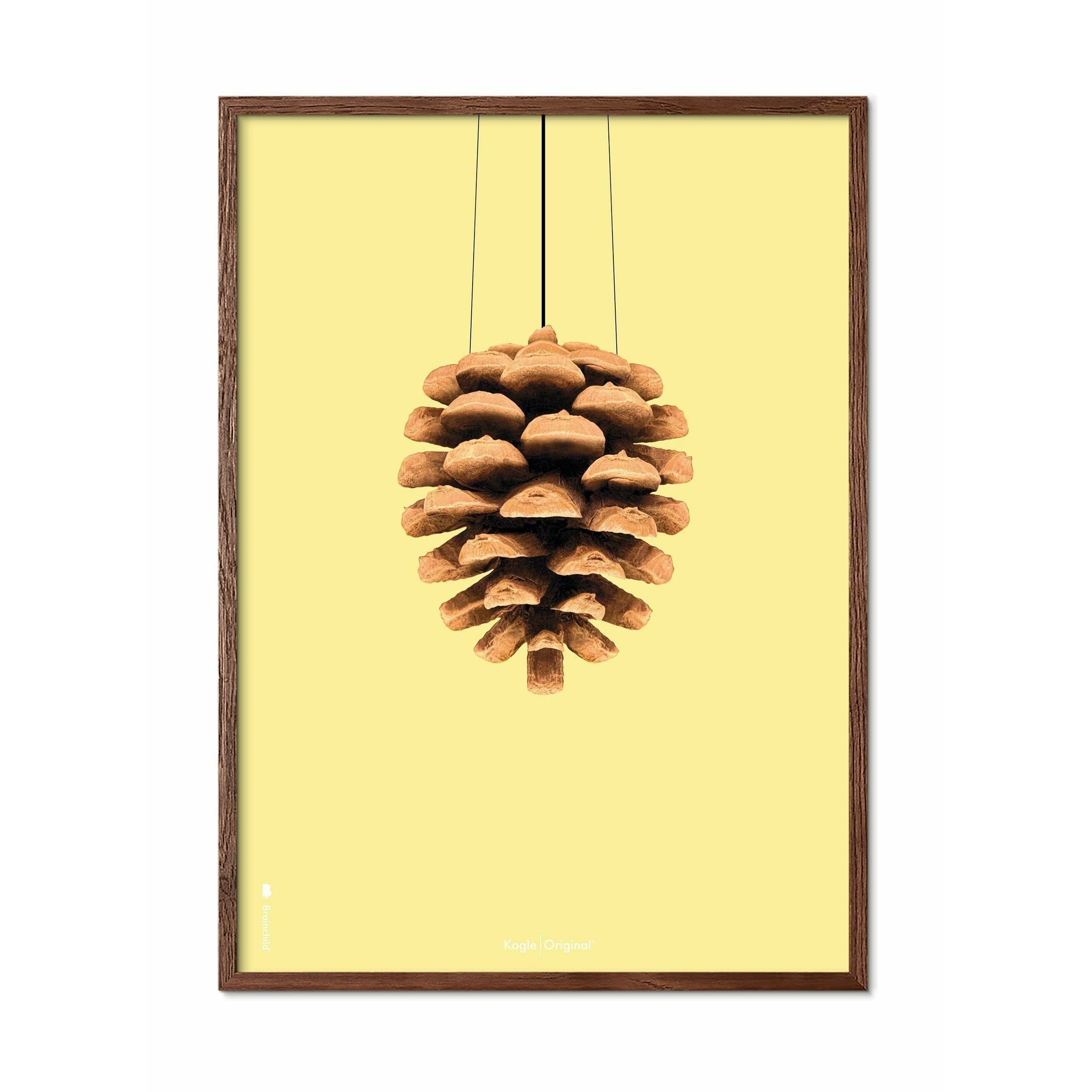 brainchild Pine Cone Classic Poster, Dark Wood Frame A5, gul baggrund