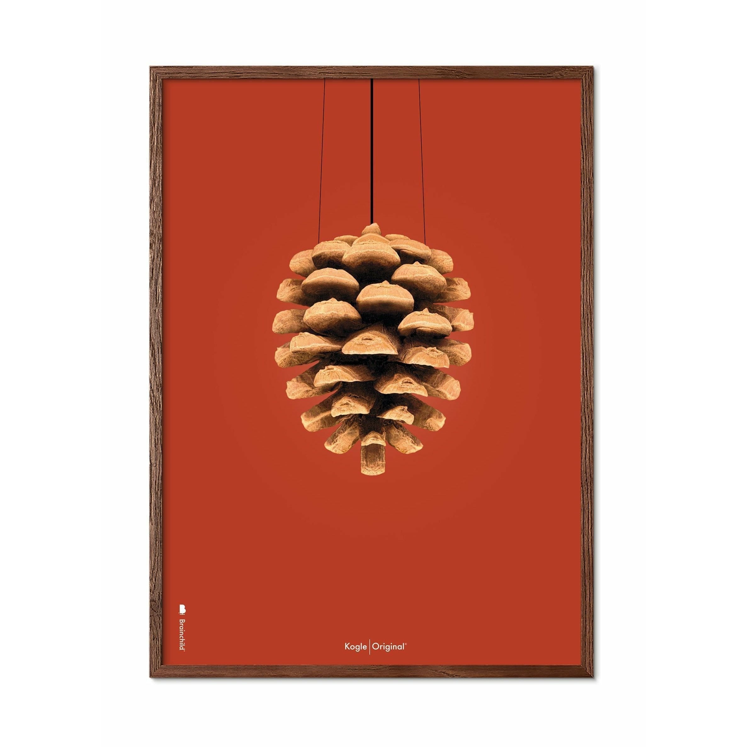 brainchild Pine Cone Classic Poster, Dark Wood Frame A5, Red Baggrund