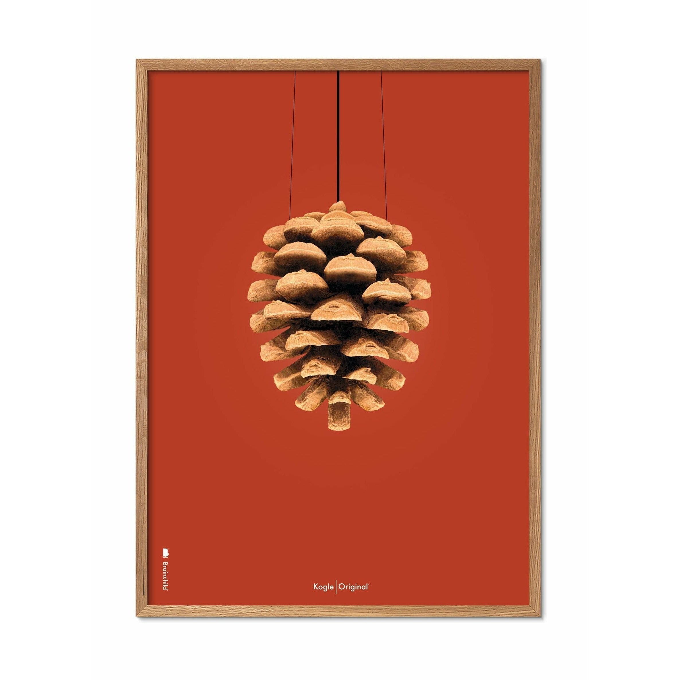 brainchild Pine Cone Classic Poster, ramme lavet af let træ A5, rød baggrund