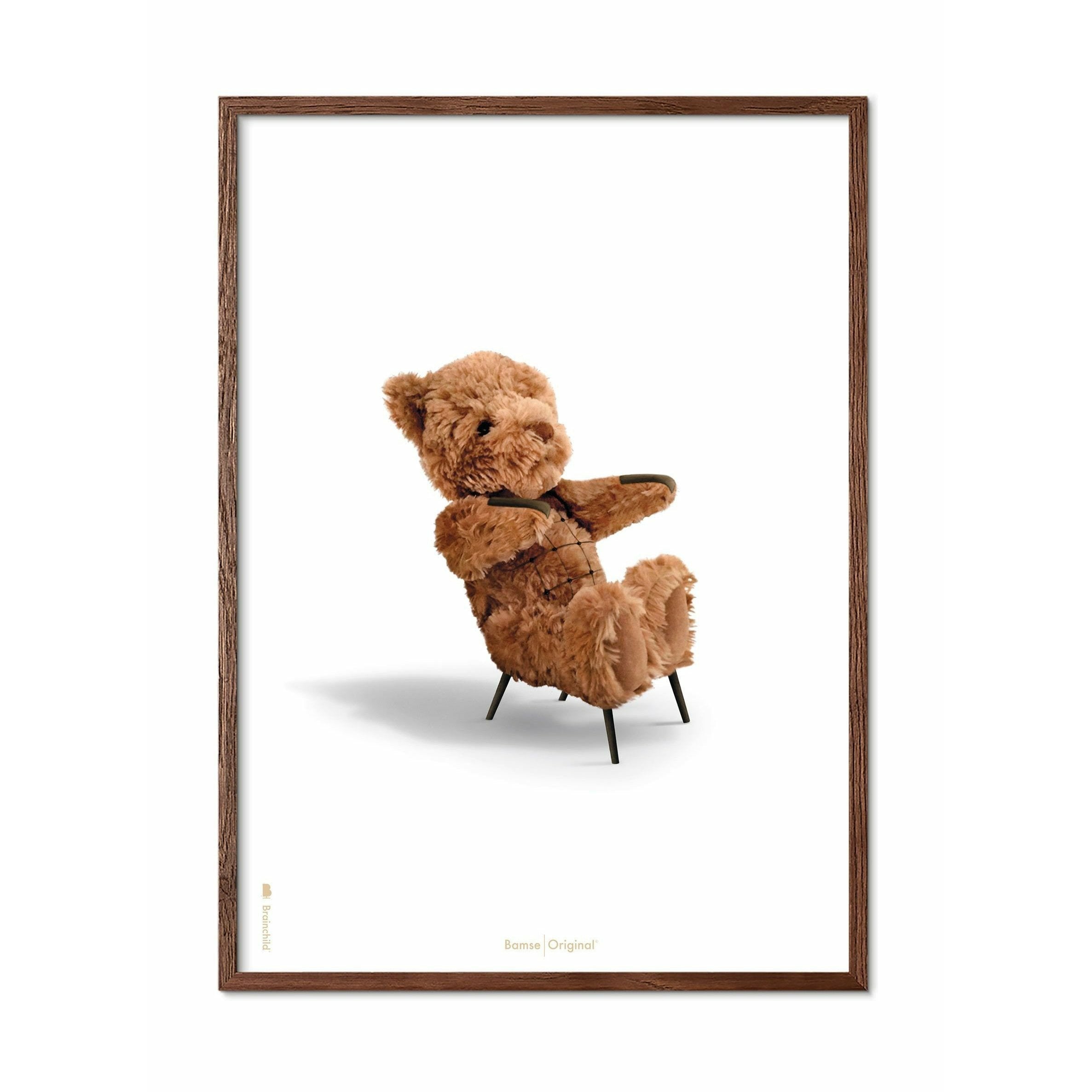 Brainchild Teddy Bear Classic Poster, Dark Wood Frame A5, White Baggrund