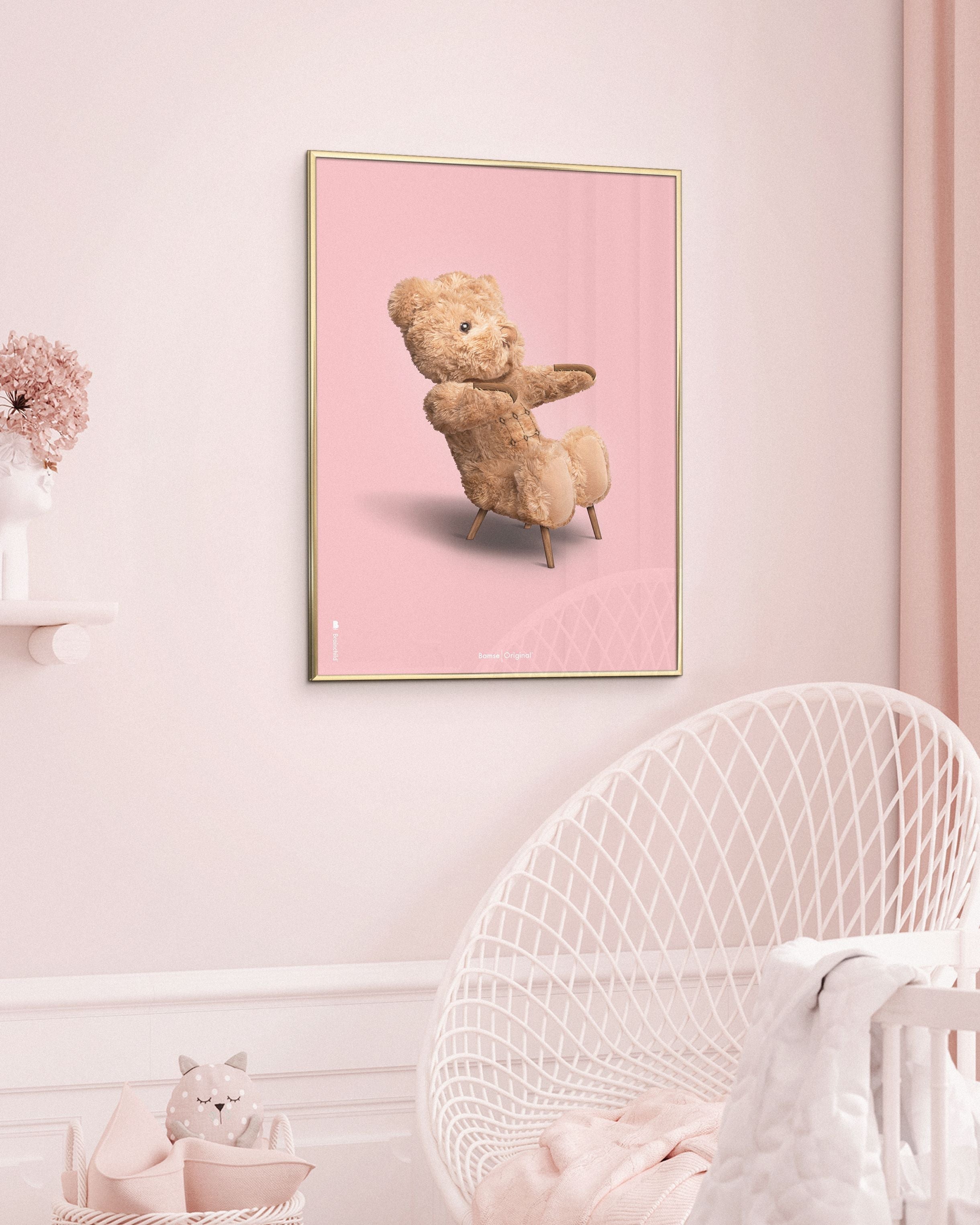 Brainchild Teddy Bear Classic Poster Dark Wood Frame Ram A5, lyserød baggrund