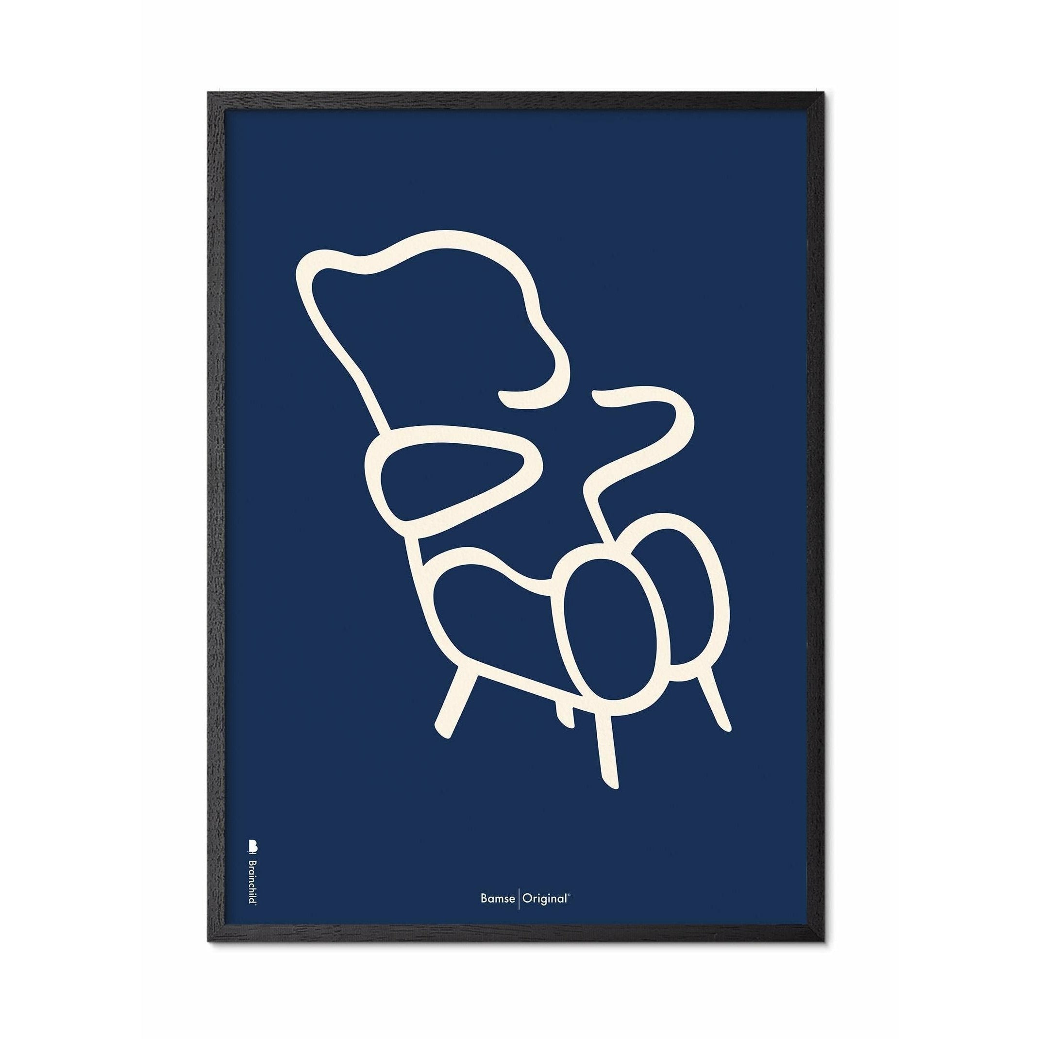 Brainchild Teddy Bear Line plakat, ramme i sort lakeret træ A5, blå baggrund