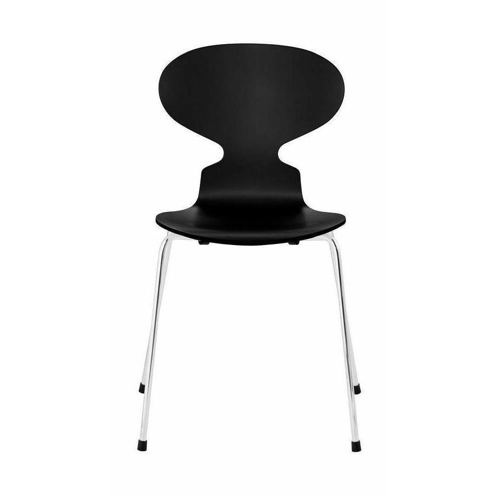 Fritz Hansen Ant Chair Lacquered Black Shell, Chrome Plated Steel Base