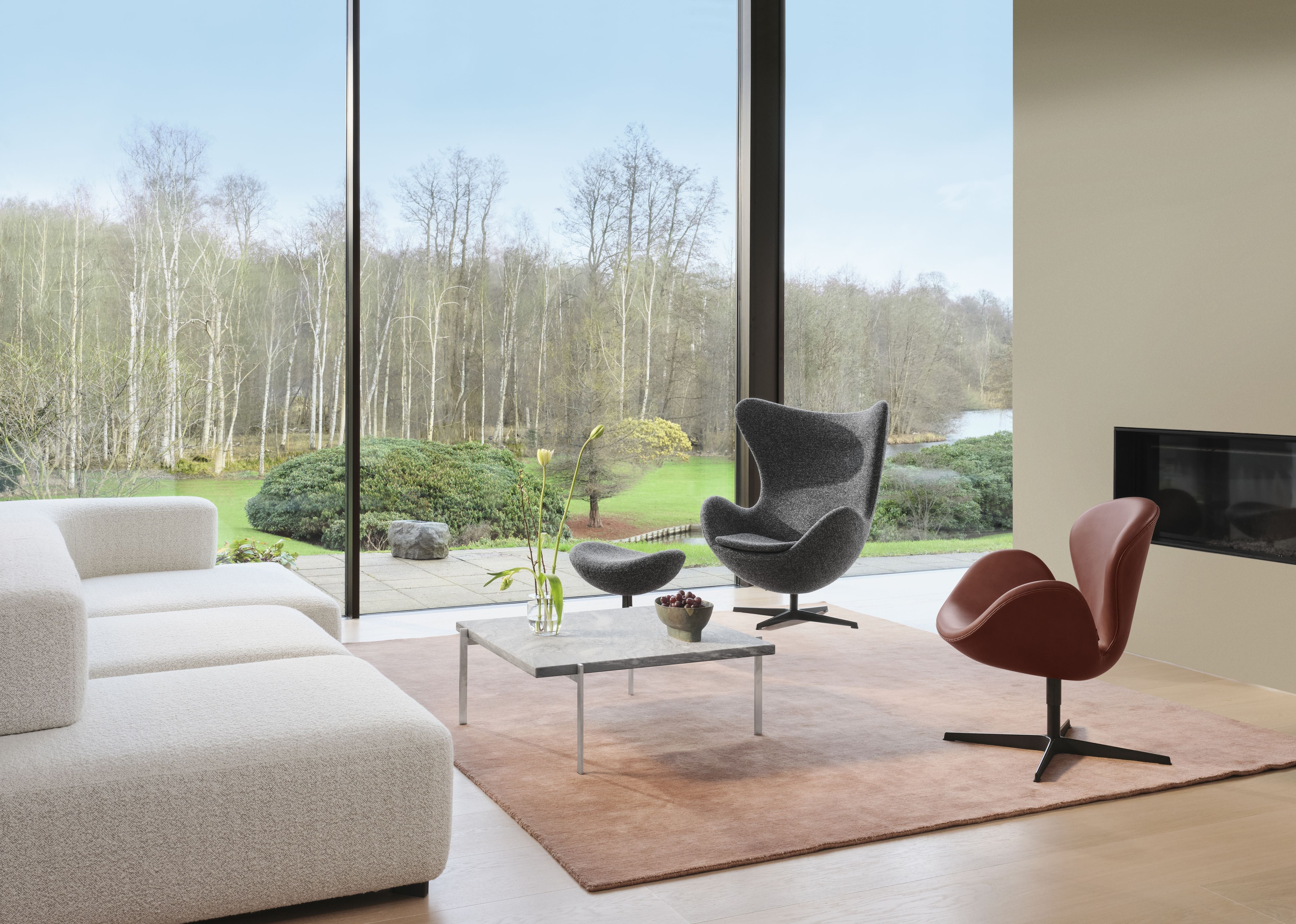 Fritz Hansen Swan Lounge Chair, Vanir Granite Brown Fabric Anniversary Collection