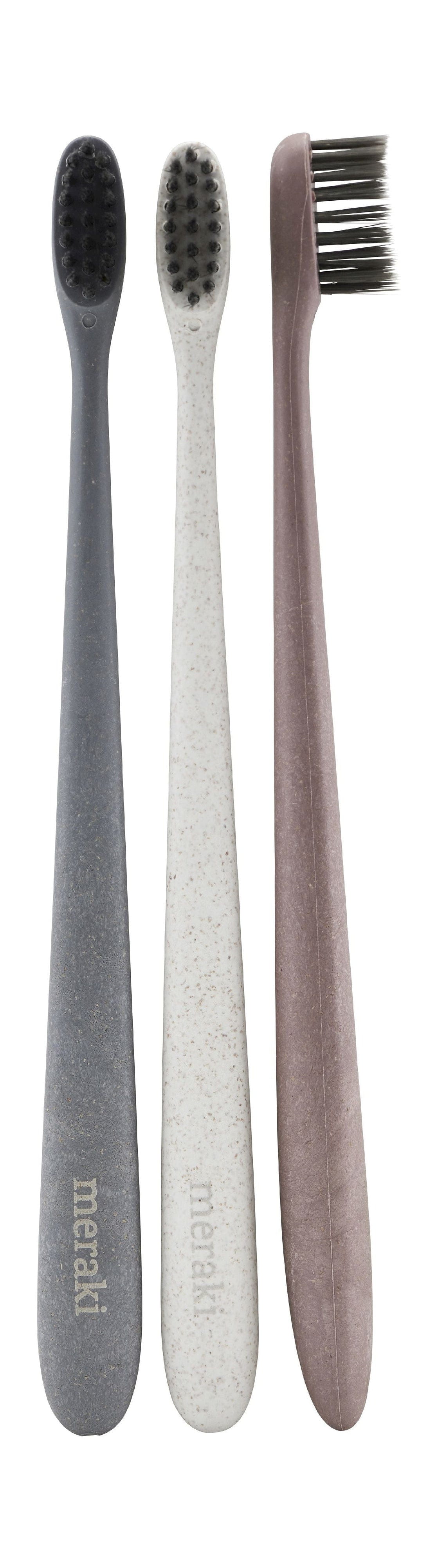Meraki Toothbrush Set Of 3, Grey/White/Bordeaux