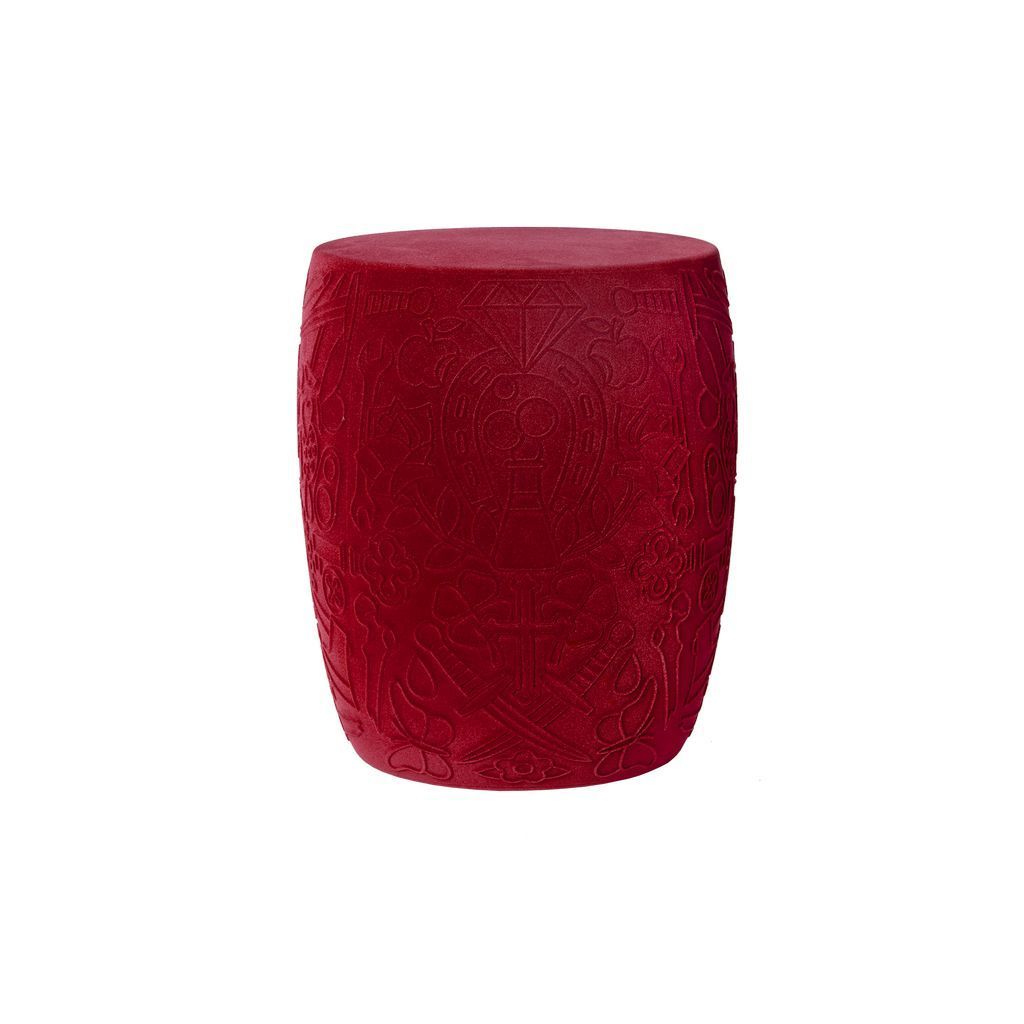 Qeeboo Mexico Chair/Side Table Velvet Finish, Red