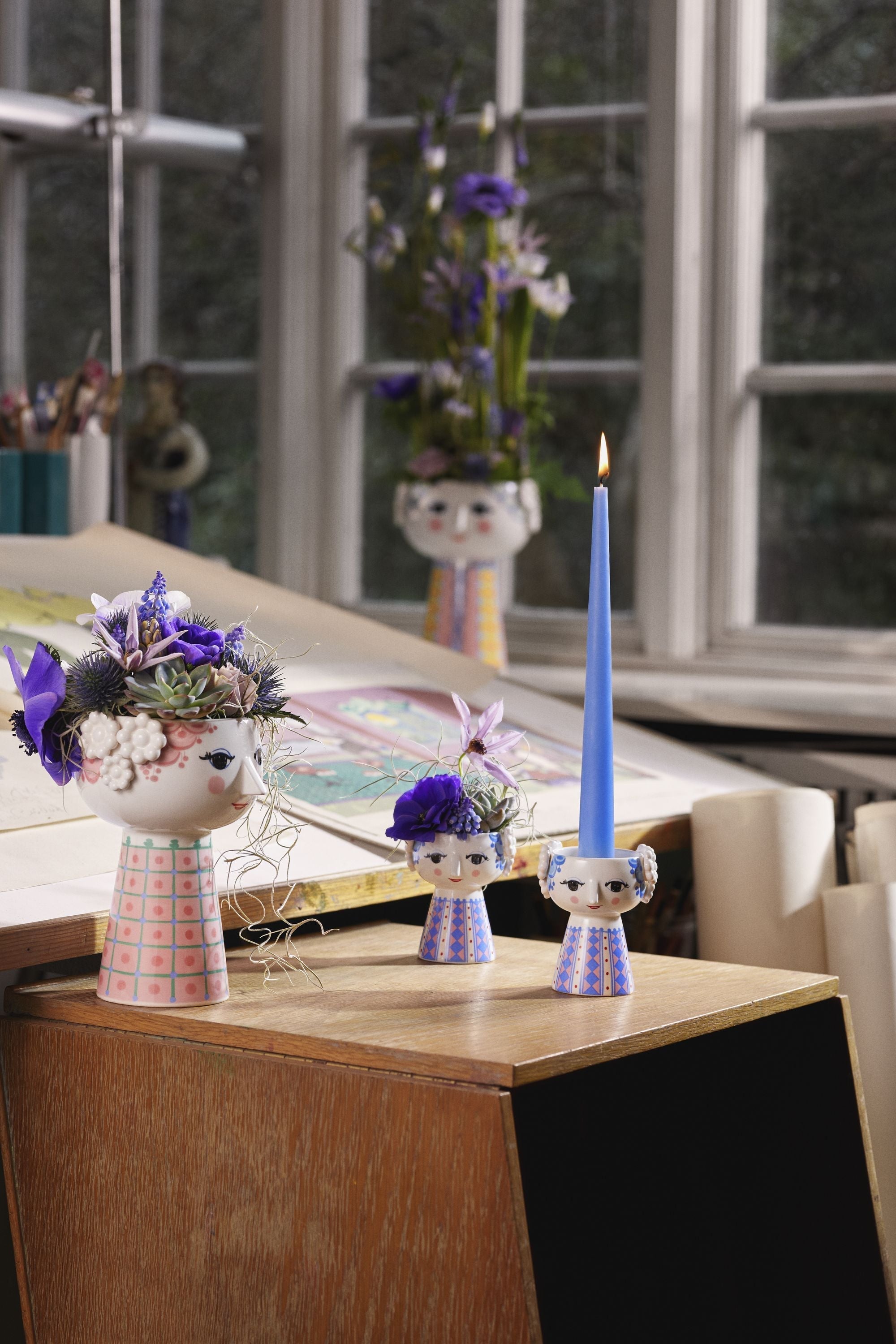 [product_category]-Bjørn Wiinblad Eva Candle Holder H9.5 Cm, Blue-Bjørn Wiinblad-5709513565512-56551-BJO-19