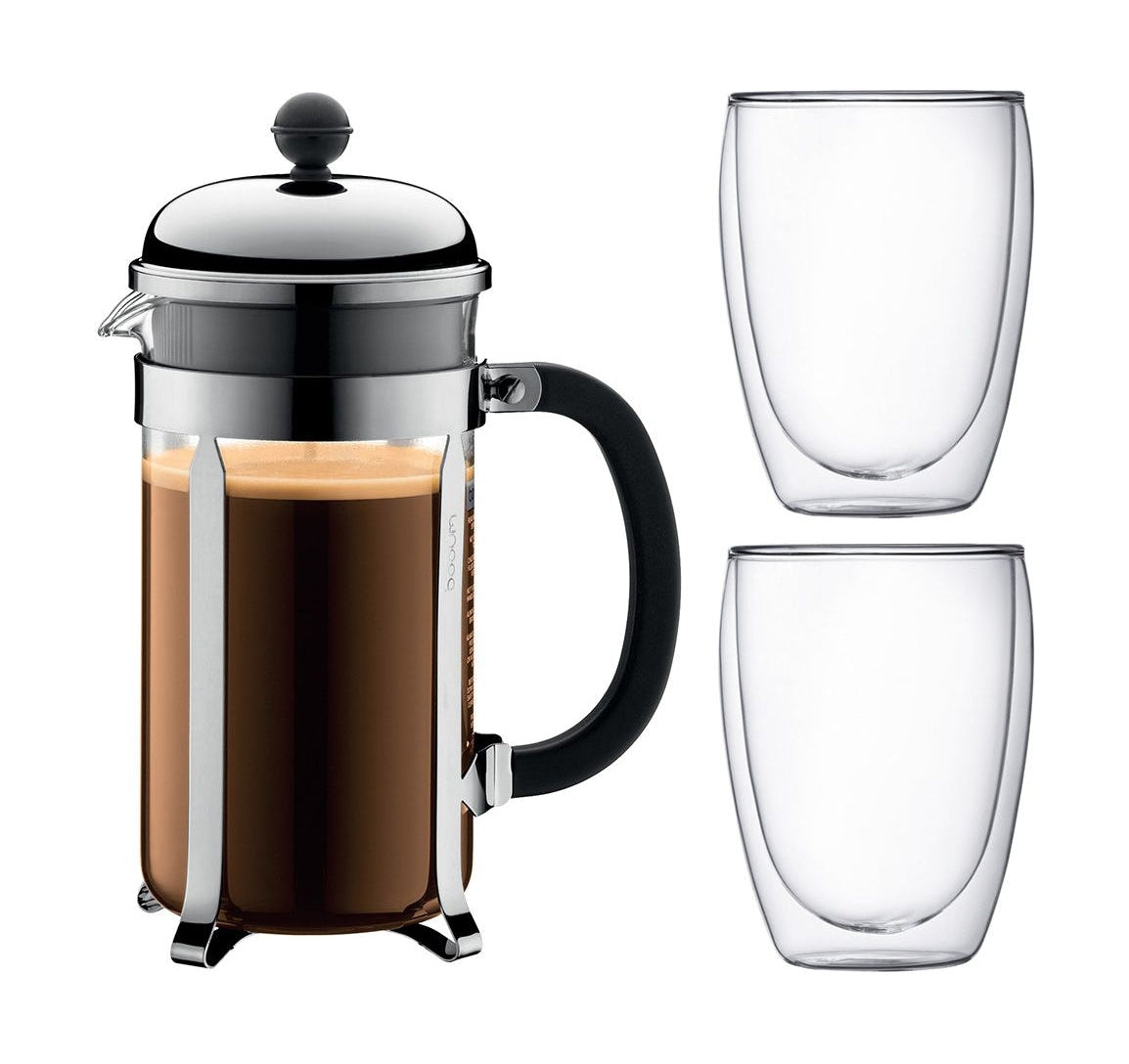 [product_category]-Bodum Chambord Set Coffee Maker And 2 Double Walled Glasses Chrome 8 Cups, 2 Pcs.-Bodum-699965352042-K1928-16-1-BOD-1