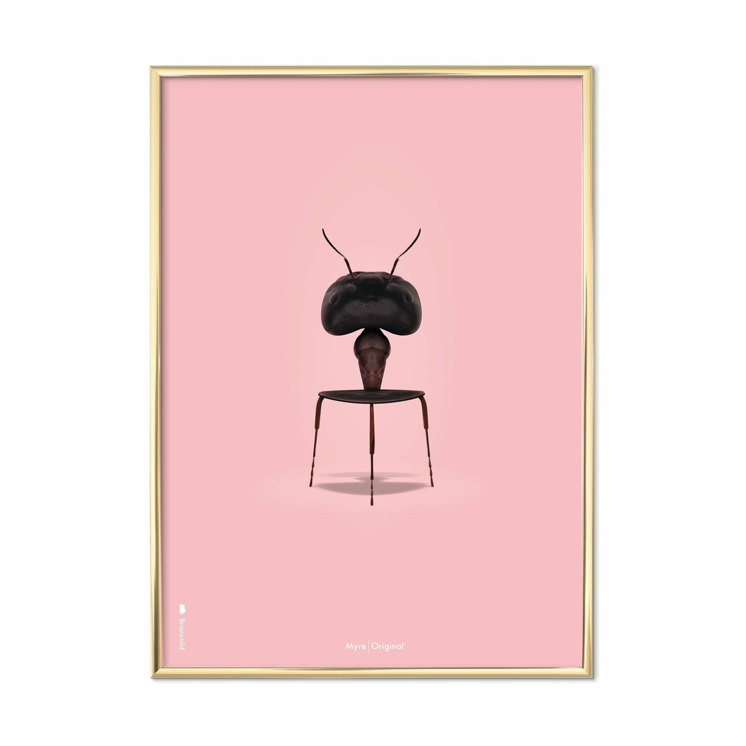 [product_category]-Brainchild Ant Classic Poster, Brass Colored Frame 30x40 Cm, Pink Background-Brainchild-43002-D-BRA-1