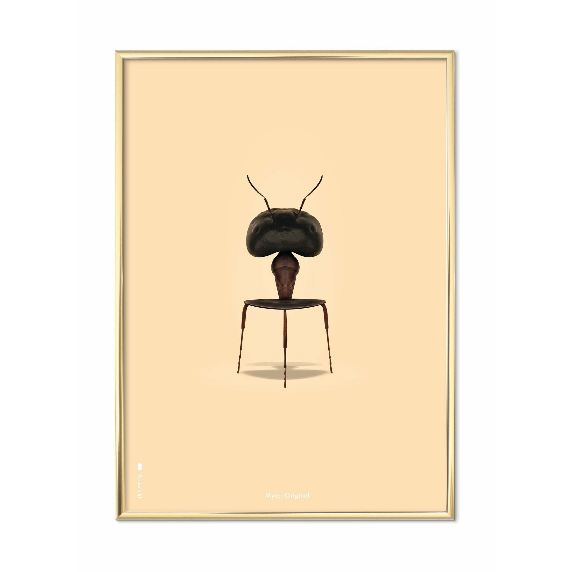 [product_category]-Brainchild Ant Classic Poster, Brass Colored Frame A5, Sand Color Background-Brainchild-42001-D-BRA-1