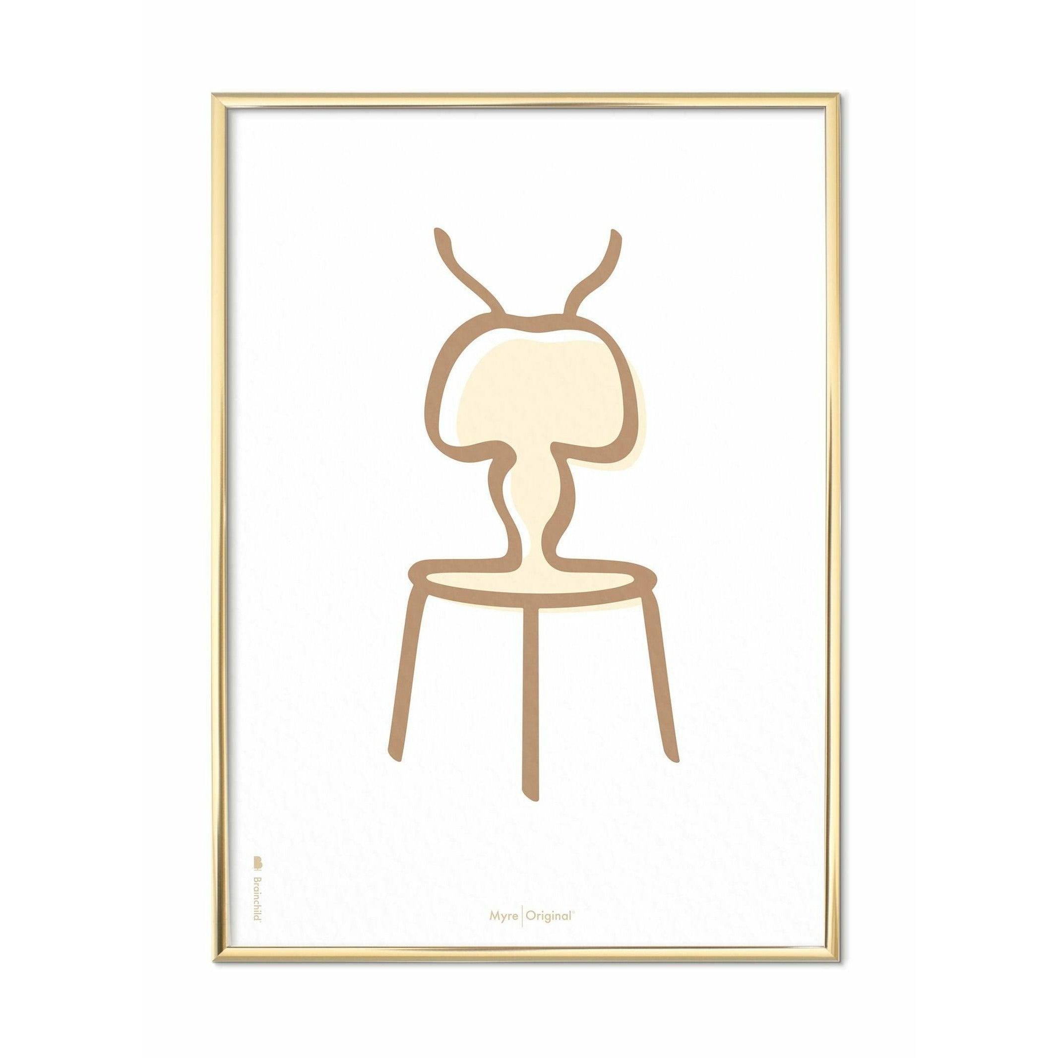 [product_category]-Brainchild Ant Line Poster, Brass Colored Frame 50x70 Cm, White Background-Brainchild-SH-41003-D-BRA-1