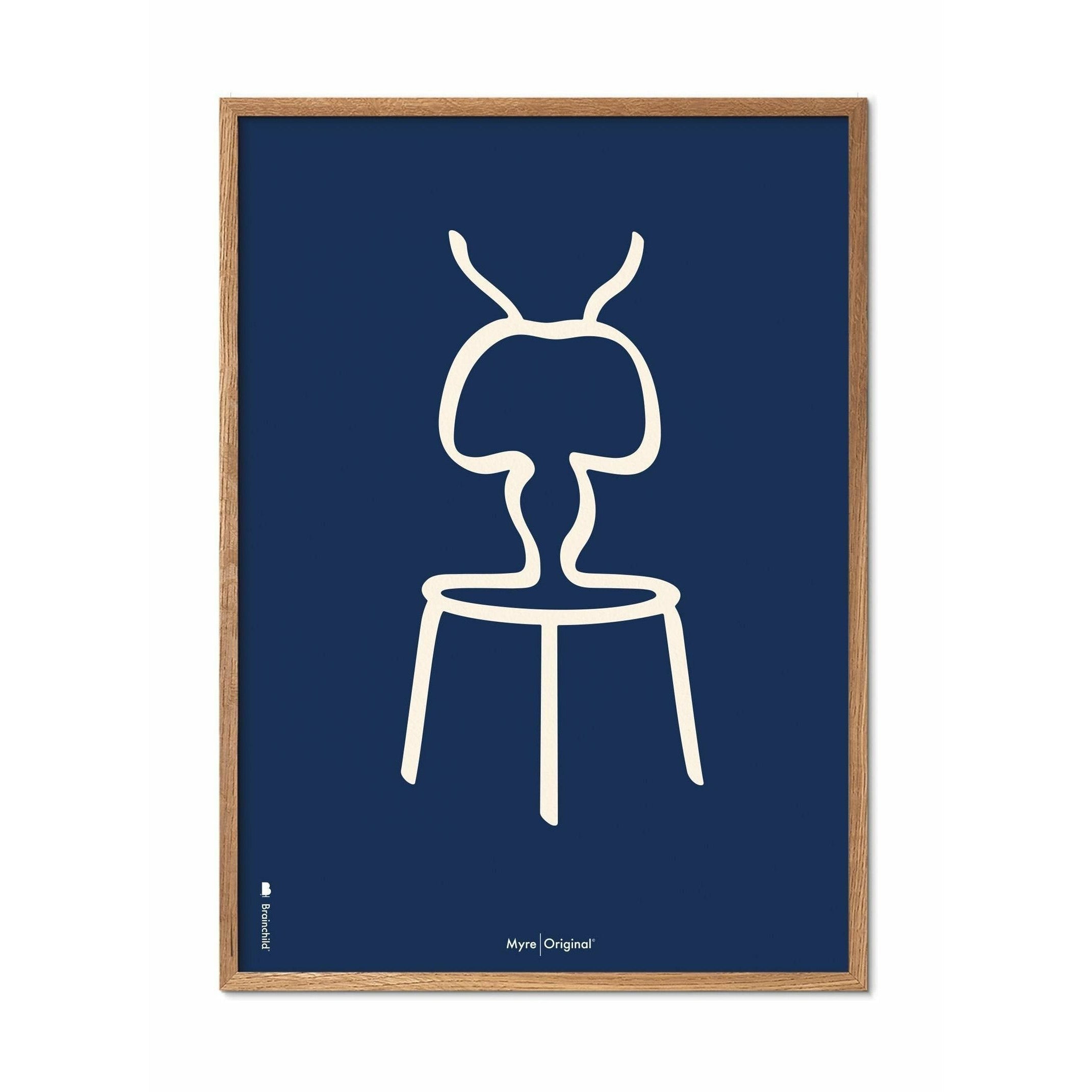 [product_category]-Brainchild Ant Line Poster, Frame Made Of Light Wood 30x40 Cm, Blue Background-Brainchild-B-41002-A-BRA-1