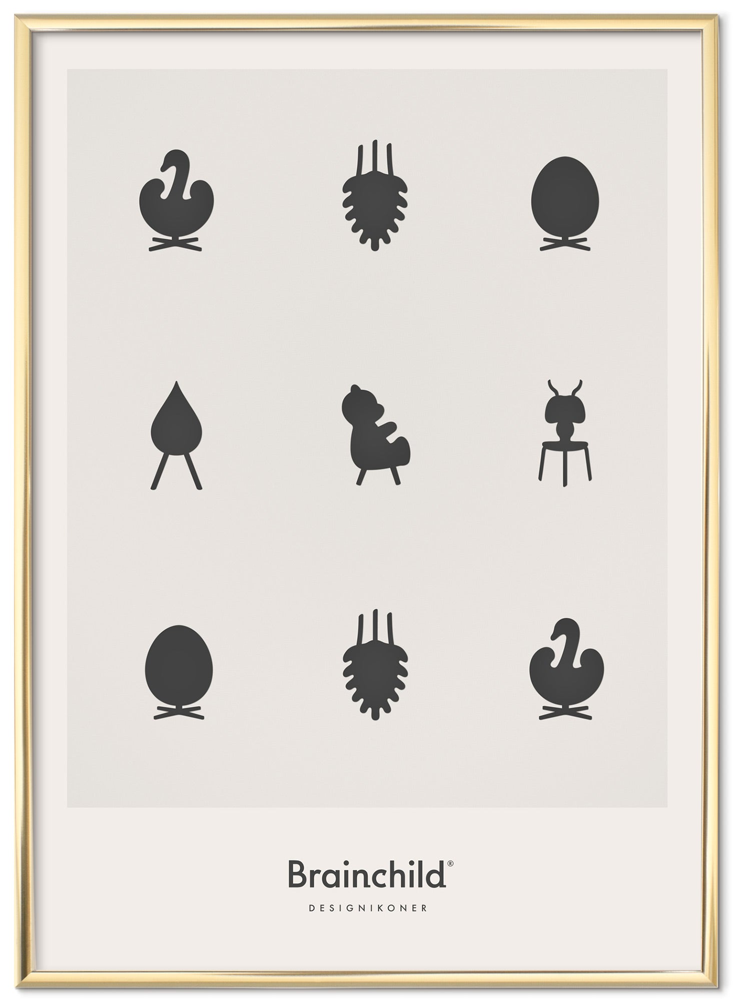 [product_category]-Brainchild Design Icons Poster Brass Frame 70x100 Cm, Light Grey-Brainchild-IL-00004-D-BRA-1