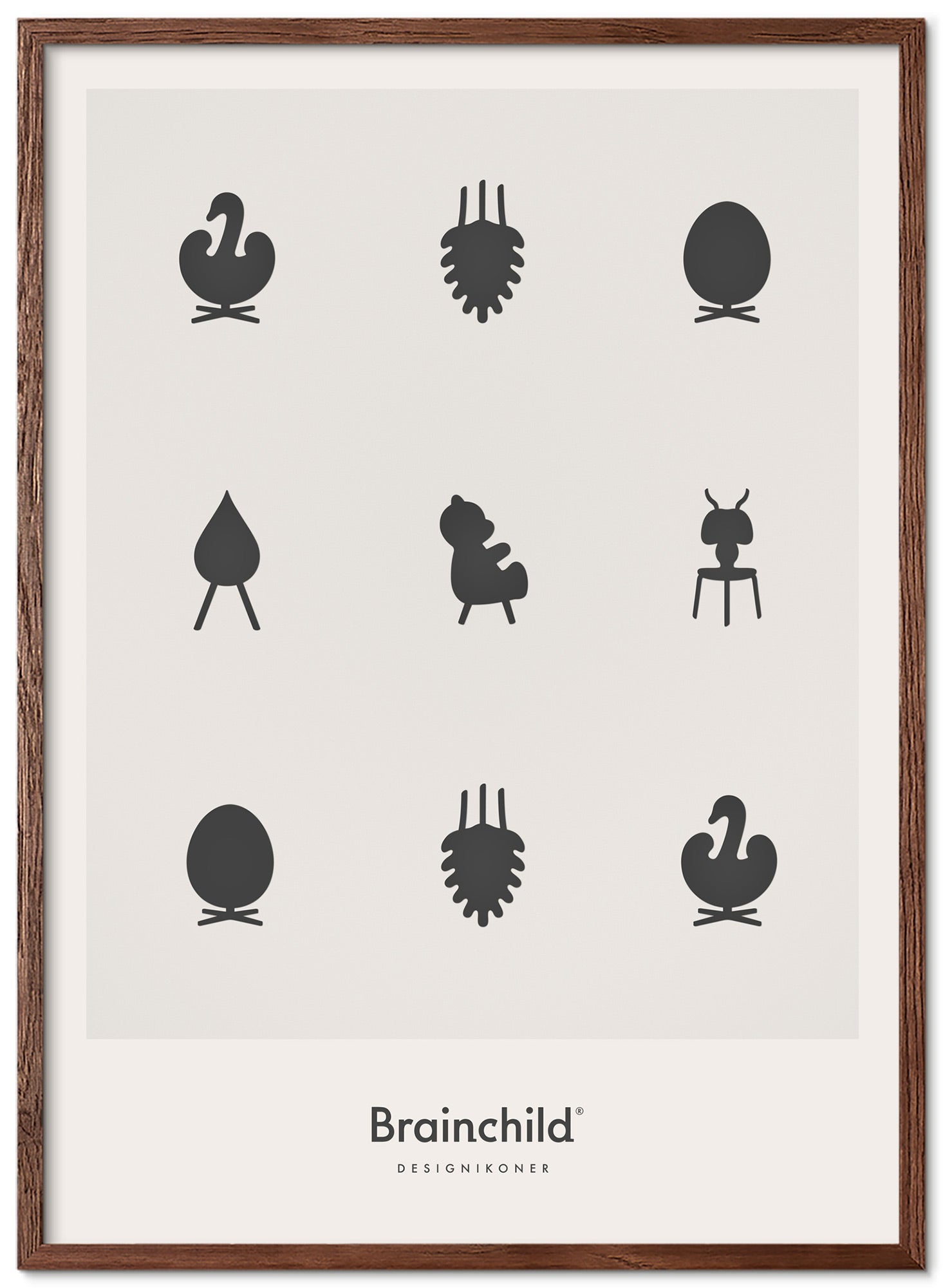 [product_category]-Brainchild Design Icons Poster Frame Made Of Dark Wood 50x70 Cm, Light Grey-Brainchild-IL-00003-B-BRA-1