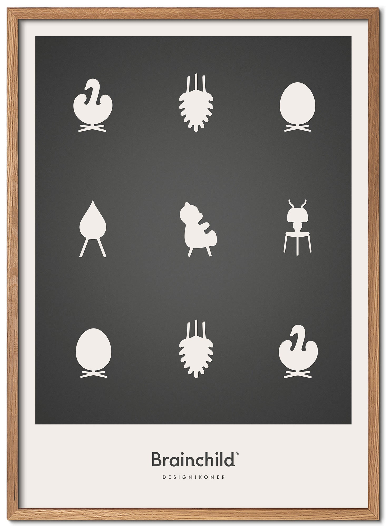 [product_category]-Brainchild Design Icons Poster Frame Made Of Light Wood 50x70 Cm, Dark Grey-Brainchild-IM-00003-A-BRA-1