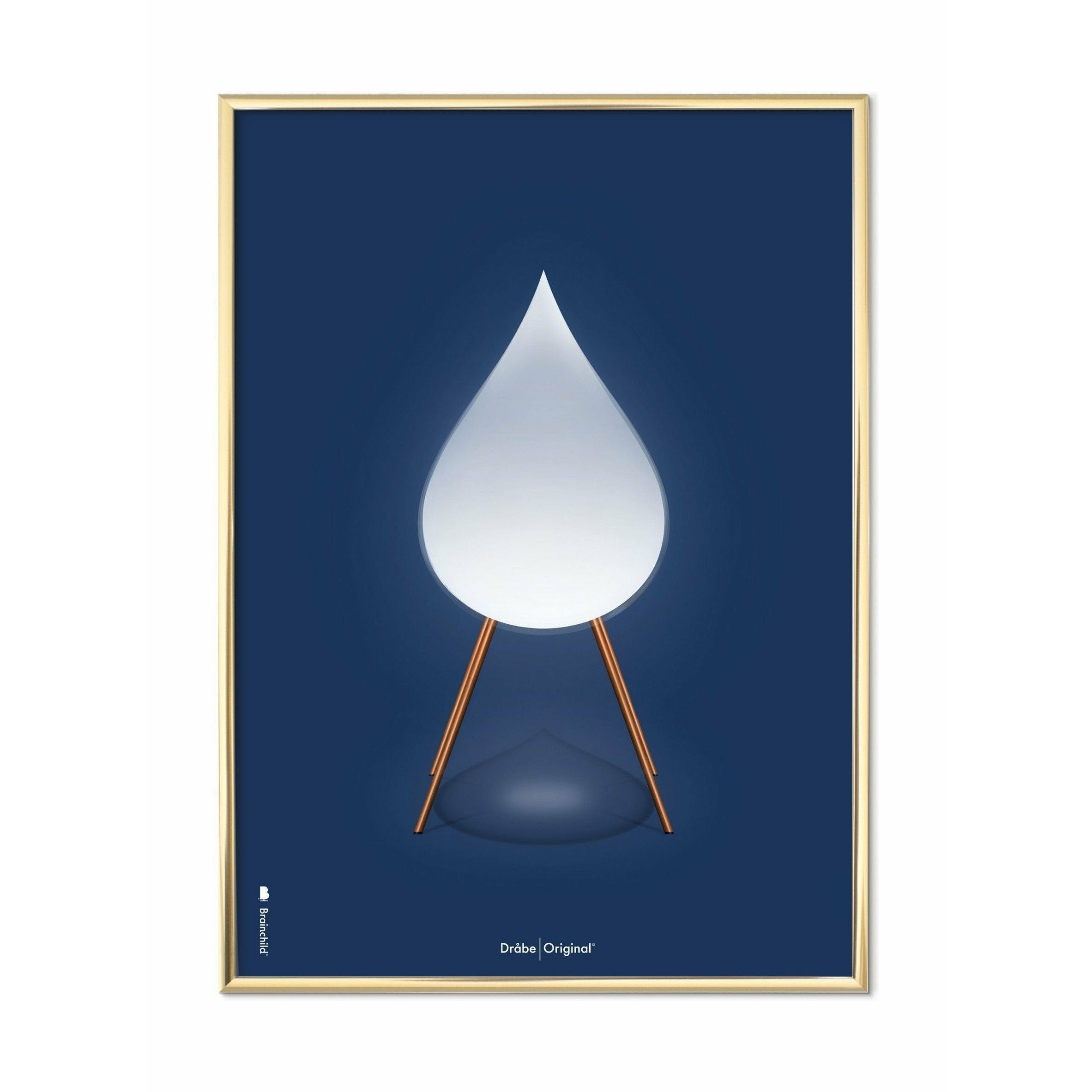 [product_category]-Brainchild Drop Classic Poster, Brass Colored Frame 50 X70 Cm, Dark Blue Background-Brainchild-52003-D-BRA-1