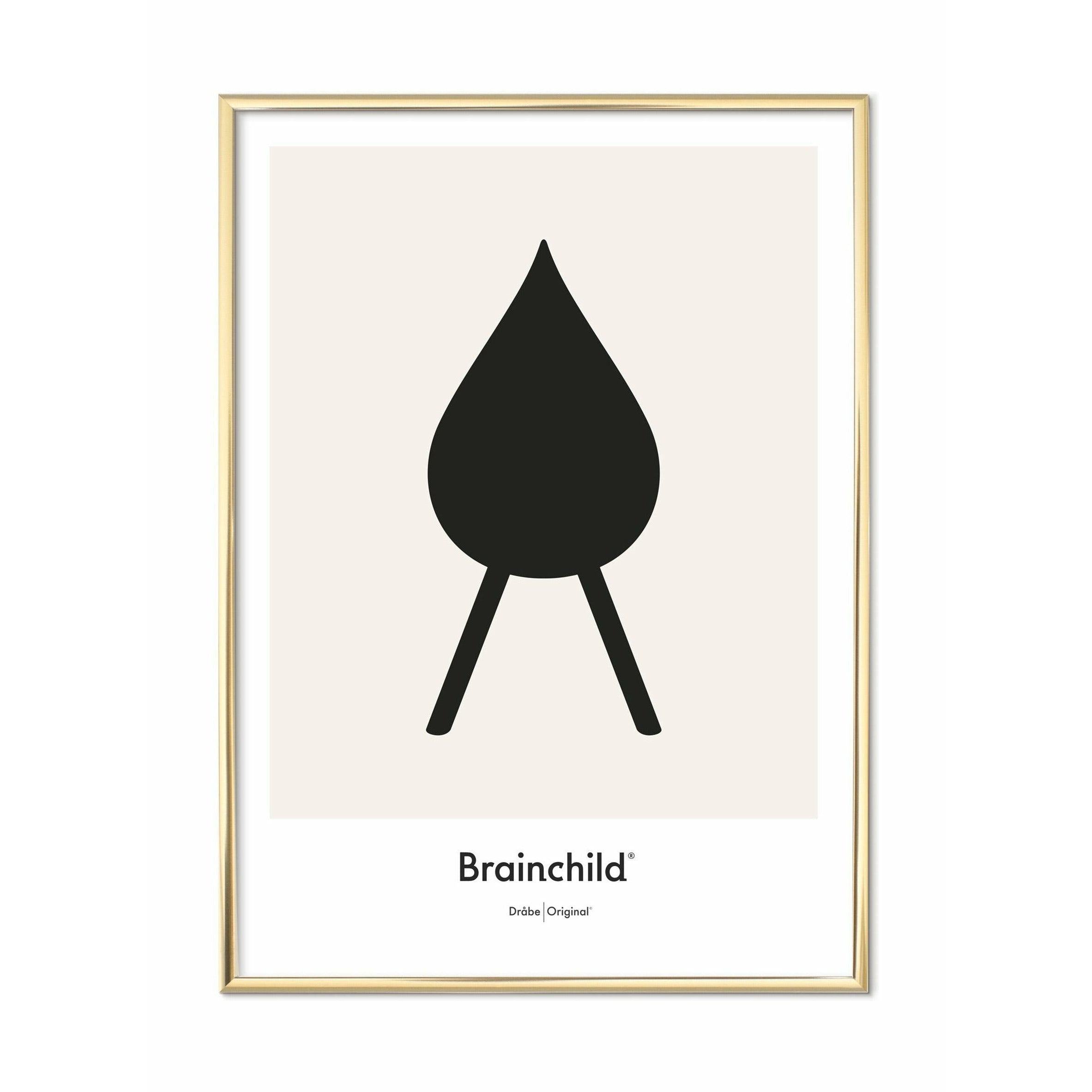 [product_category]-Brainchild Drop Design Icon Poster, Brass Colored Frame A5, Grey-Brainchild-IG-51001-D-BRA-1