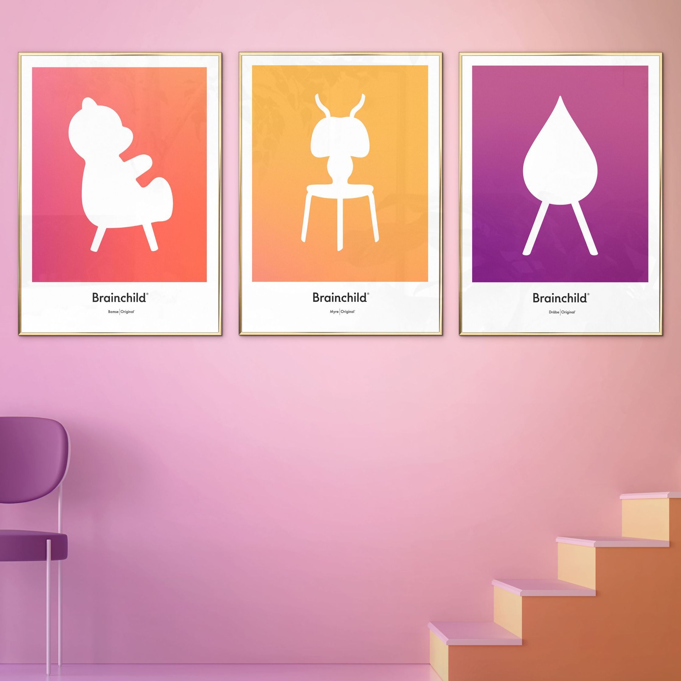 [product_category]-Brainchild Drop Design Icon Poster, Brass Colored Frame A5, Purple-Brainchild-IF-51001-D-BRA-3